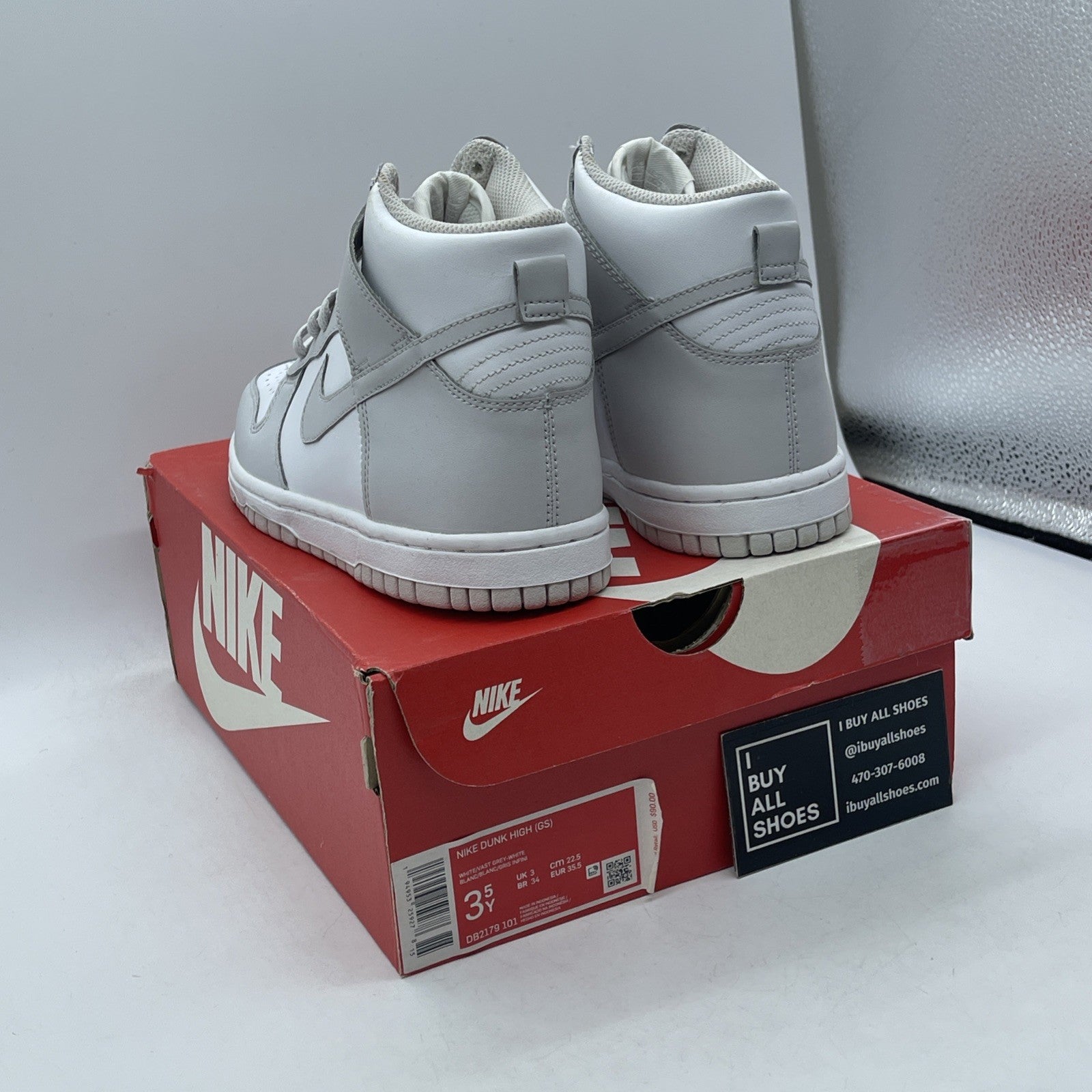 Size 3.5Y - Nike Dunk High Vast Grey White Leather (DB2179-101)