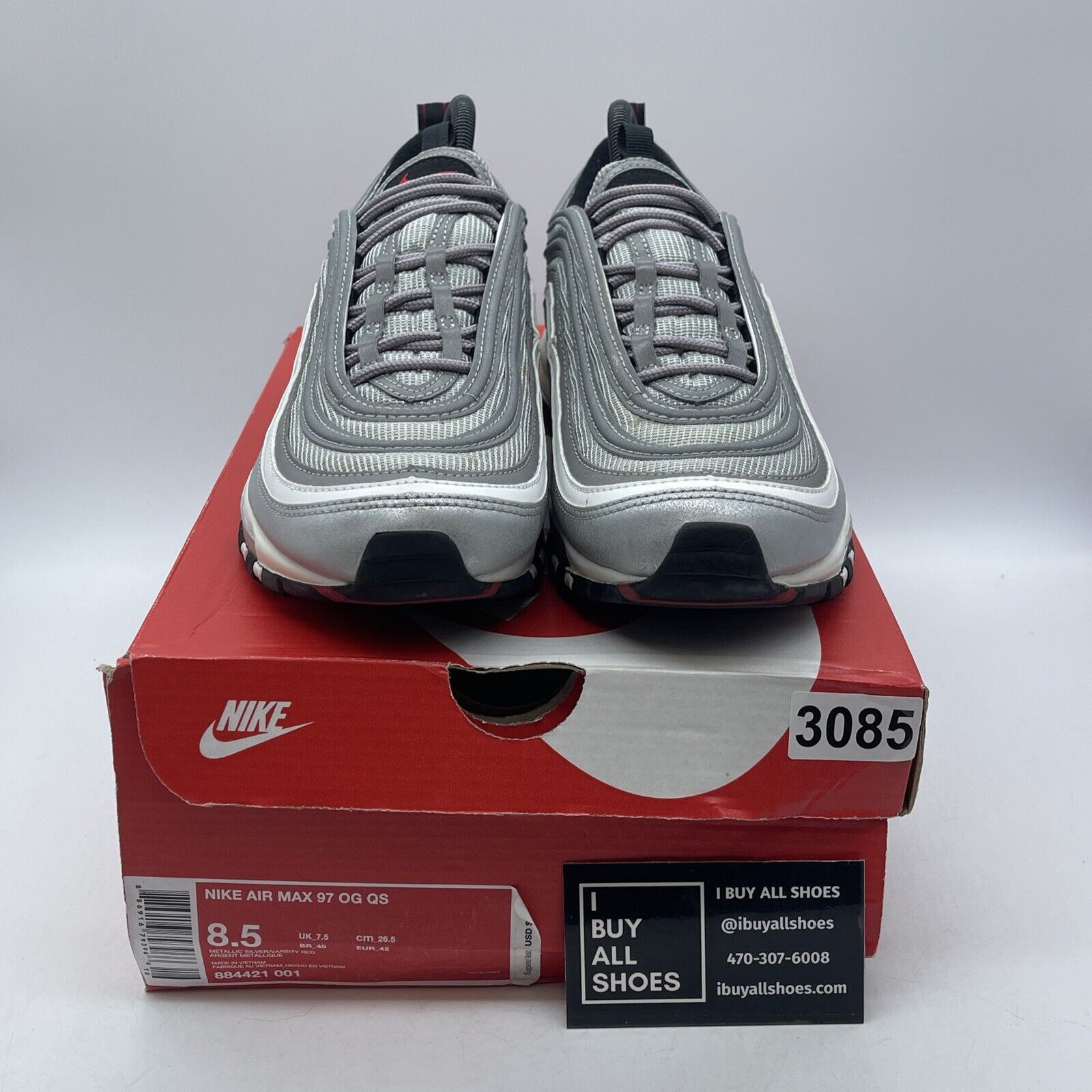 Size 8.5 - Nike Air Max 97 OG QS 2017 Silver Bullet White Red Suede (884421-001)