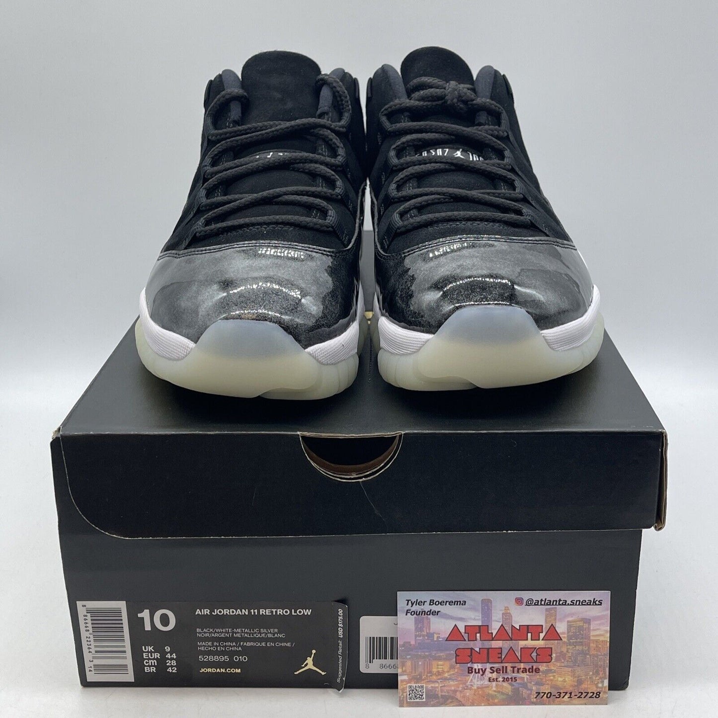 Size 10 - Air Jordan 11 Retro Low Barons Black White Grey  Leather (528895-010)