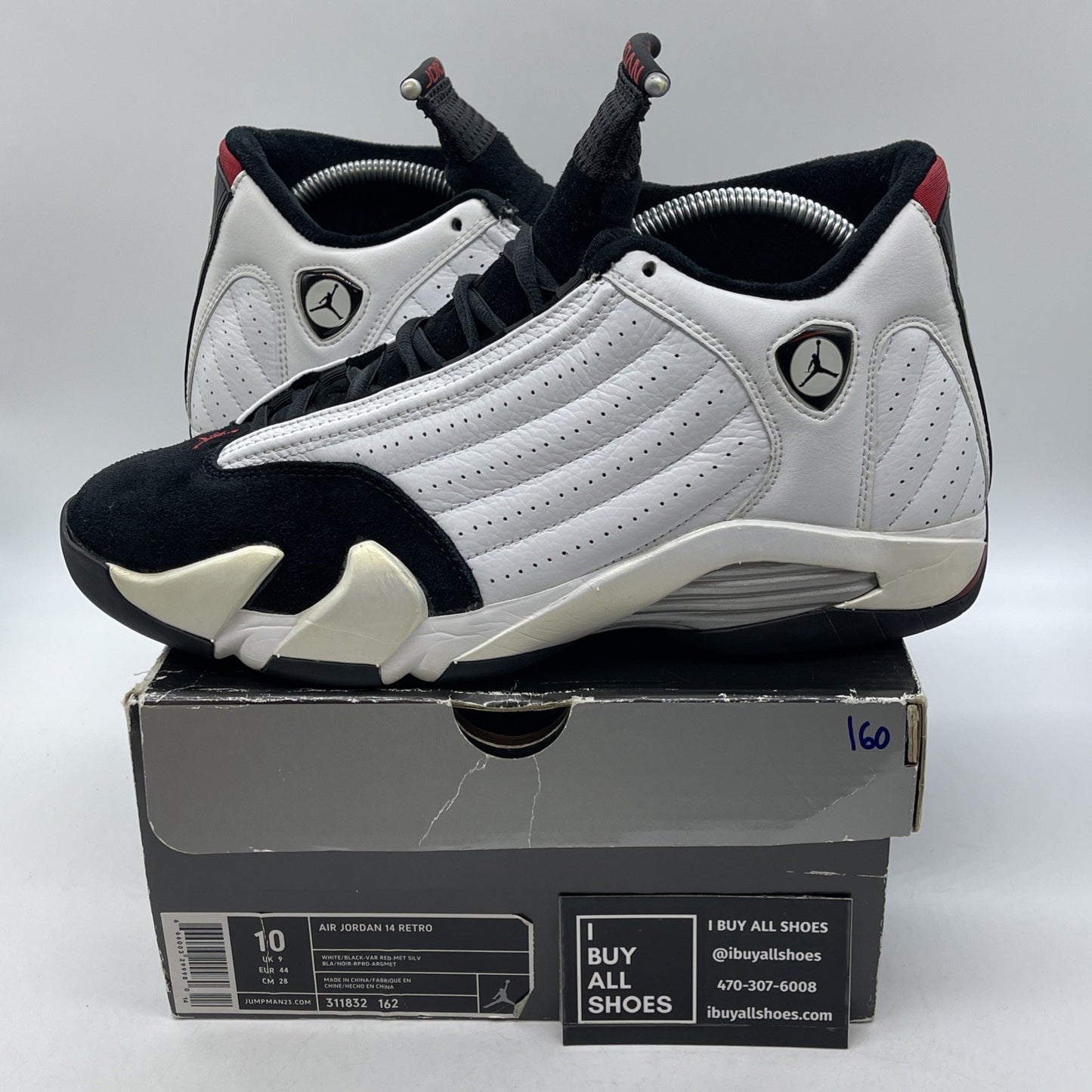 Size 10 - Air Jordan 14 Retro 2006 Black Toe  White Suede Leather (311832-162)
