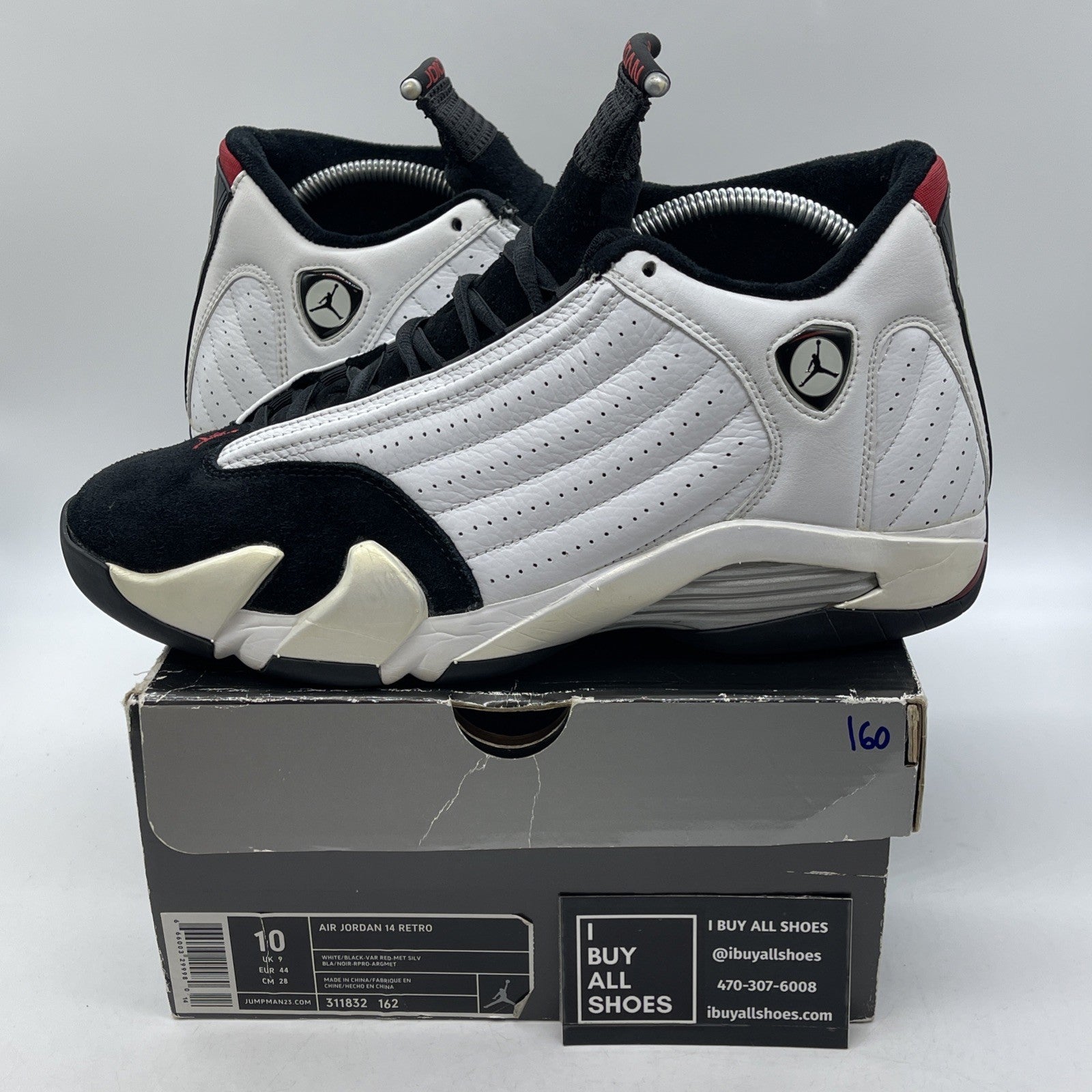 Size 10 - Air Jordan 14 Retro 2006 Black Toe  White Suede Leather (311832-162)
