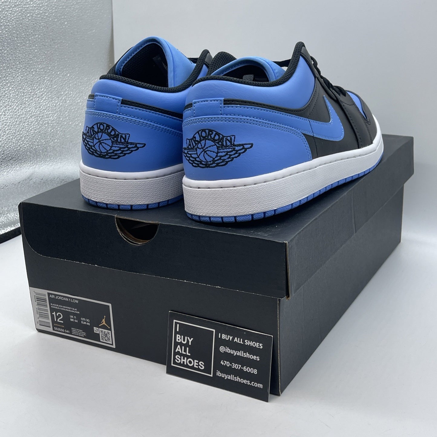 Size 12 - Air Jordan 1 Low University Blue Black Leather (553558-041)