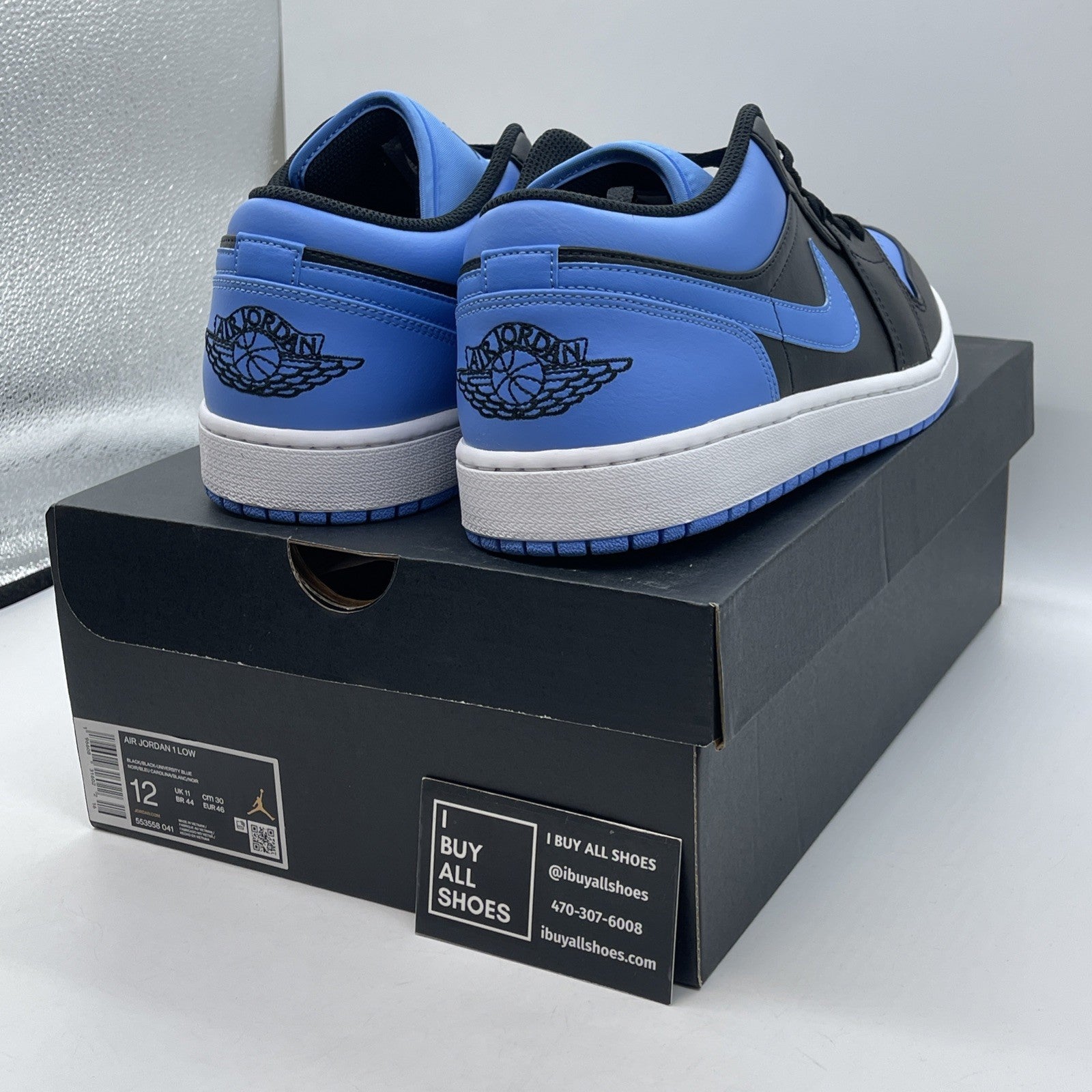 Size 12 - Air Jordan 1 Low University Blue Black Leather (553558-041)