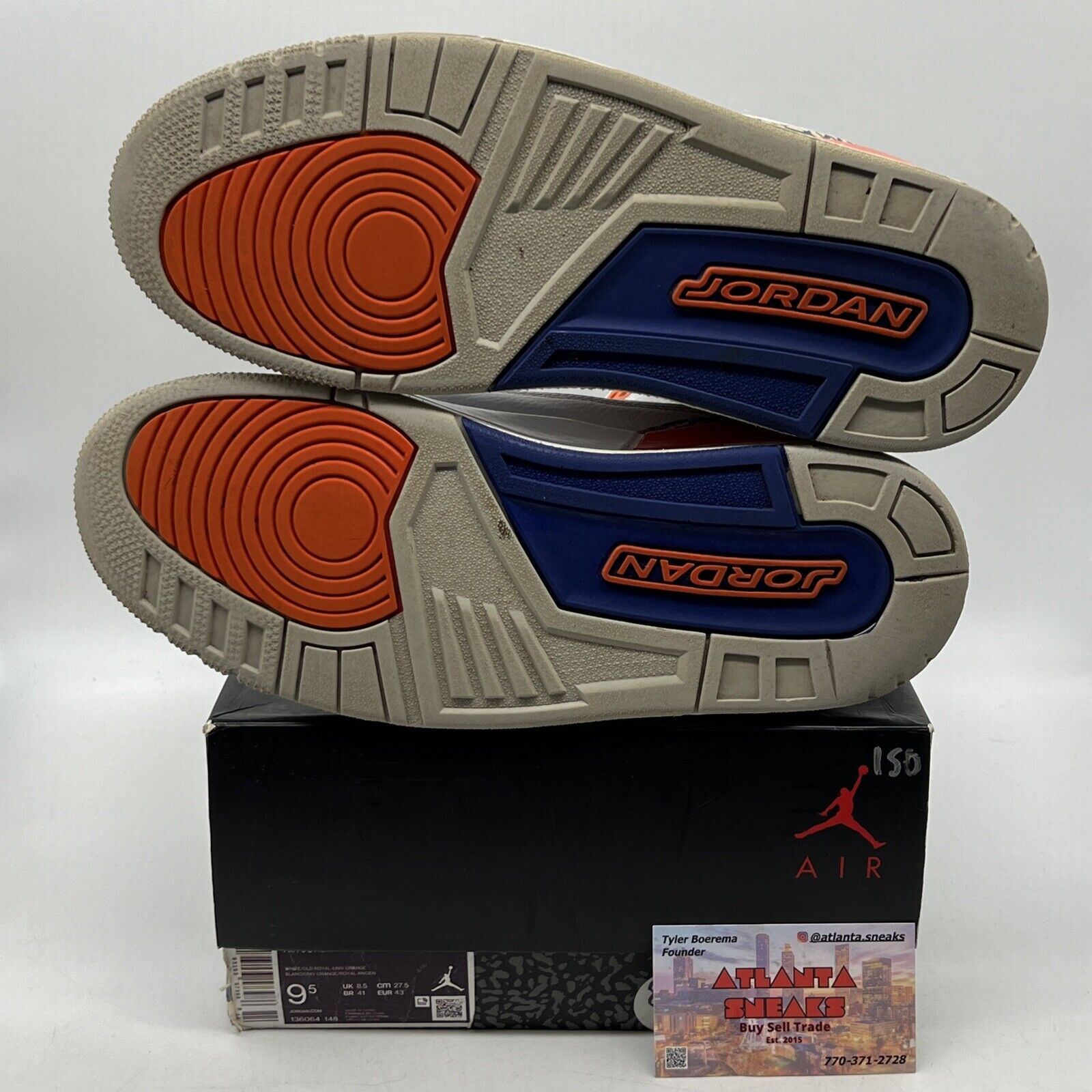 Size 9.5 - Air Jordan 3 Retro Knicks White Orange Blue Leather (136064-148)