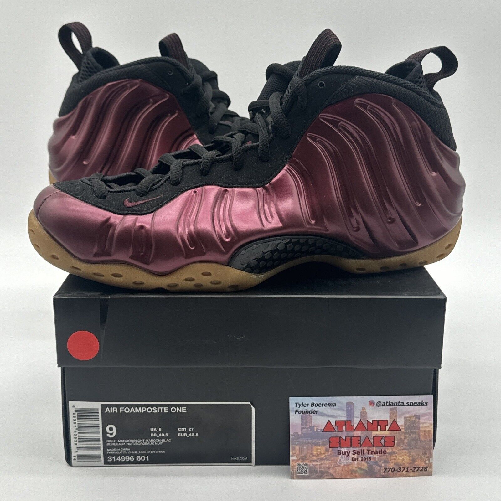 Size 9 - Nike Air Foamposite One Night Maroon 2016 Gum Soles Carbon Burgundy OG