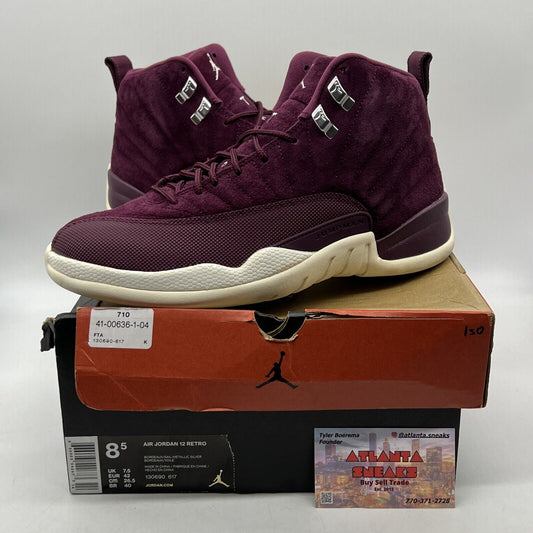 Size 8.5 - Air Jordan 12 Retro Bordeaux White Suede (130690-617)