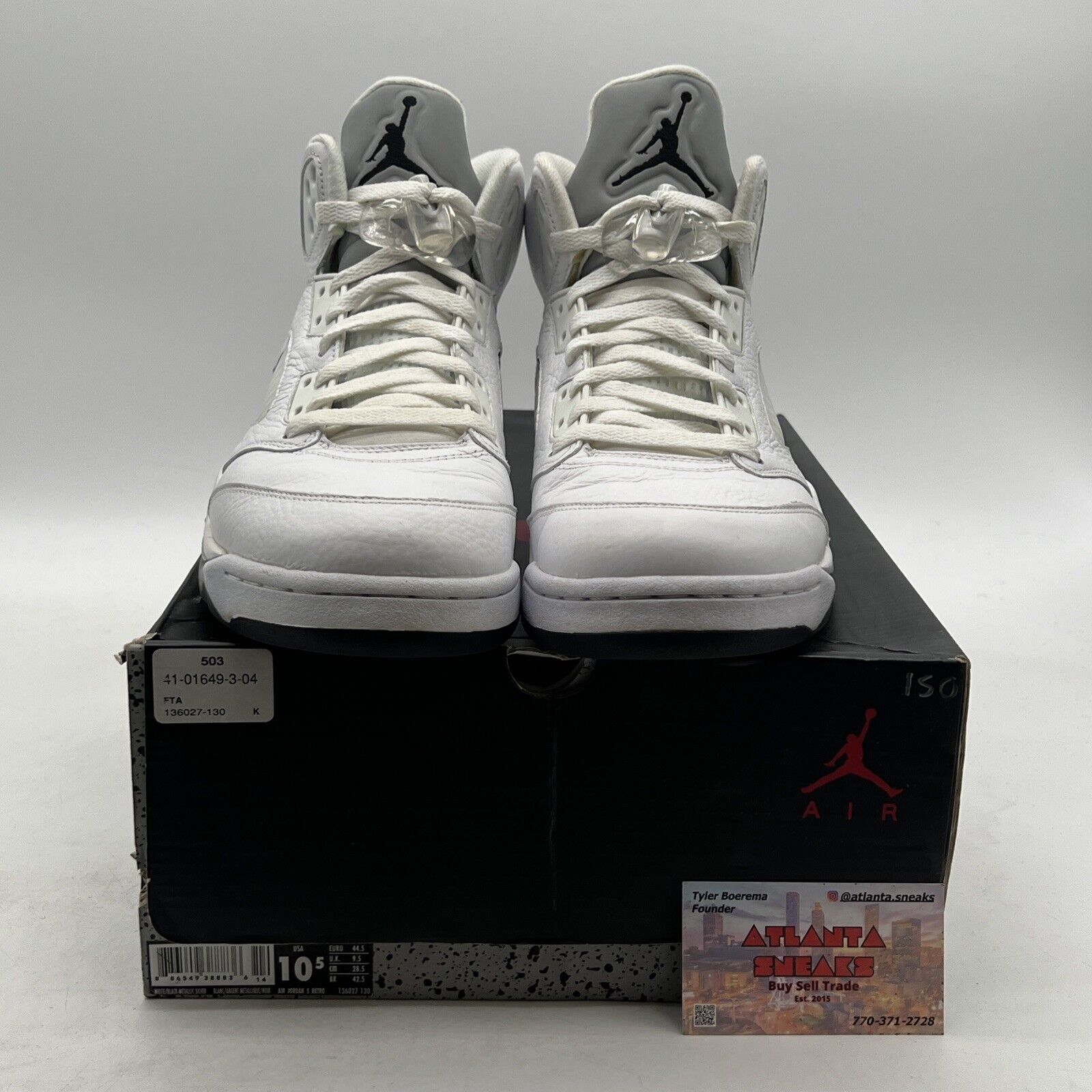 Size 10.5 - Air Jordan 5 Retro 2015 Metallic White (136027-130)