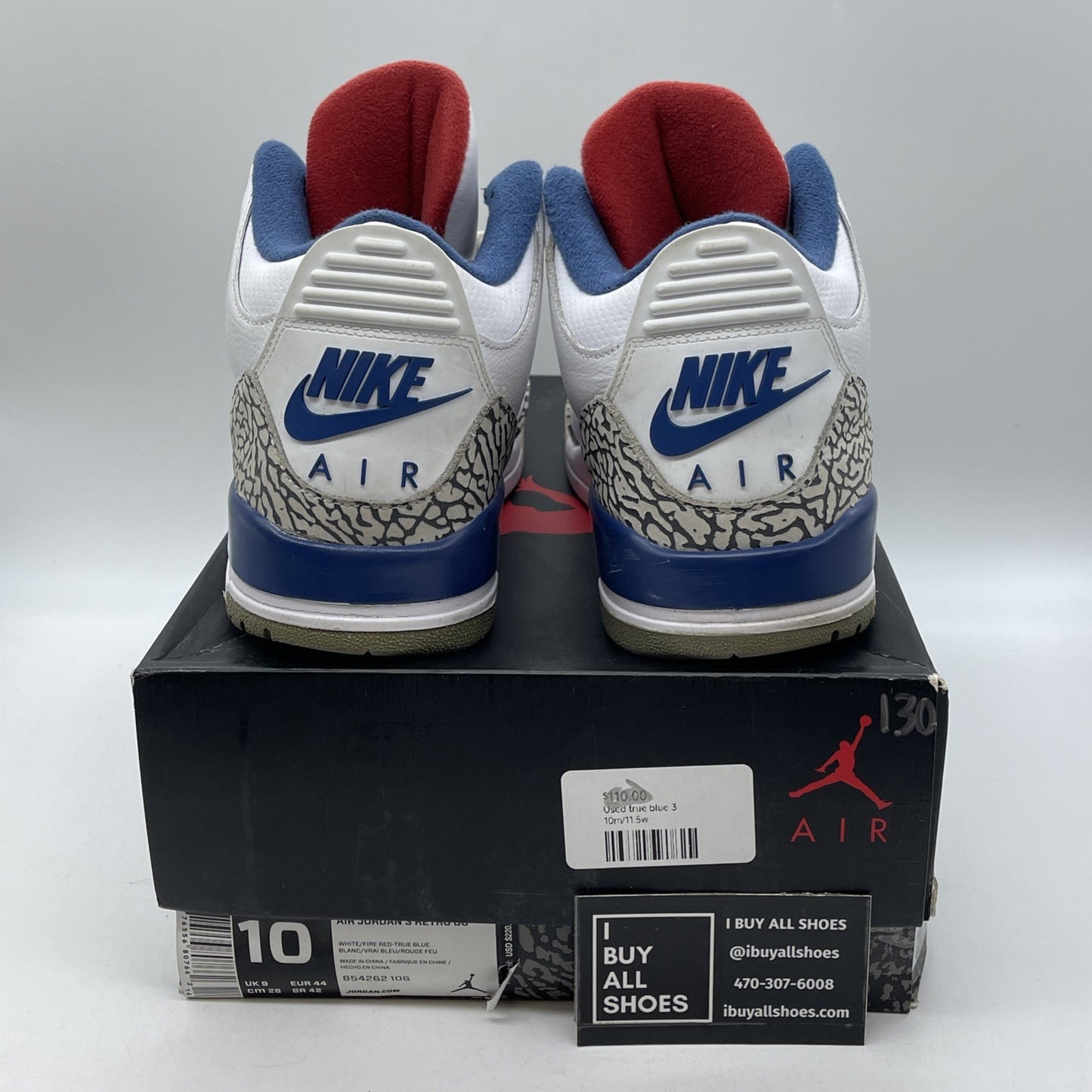 Size 10 - Jordan 3 Retro OG Mid True Blue Grey White Leather (854262-106)