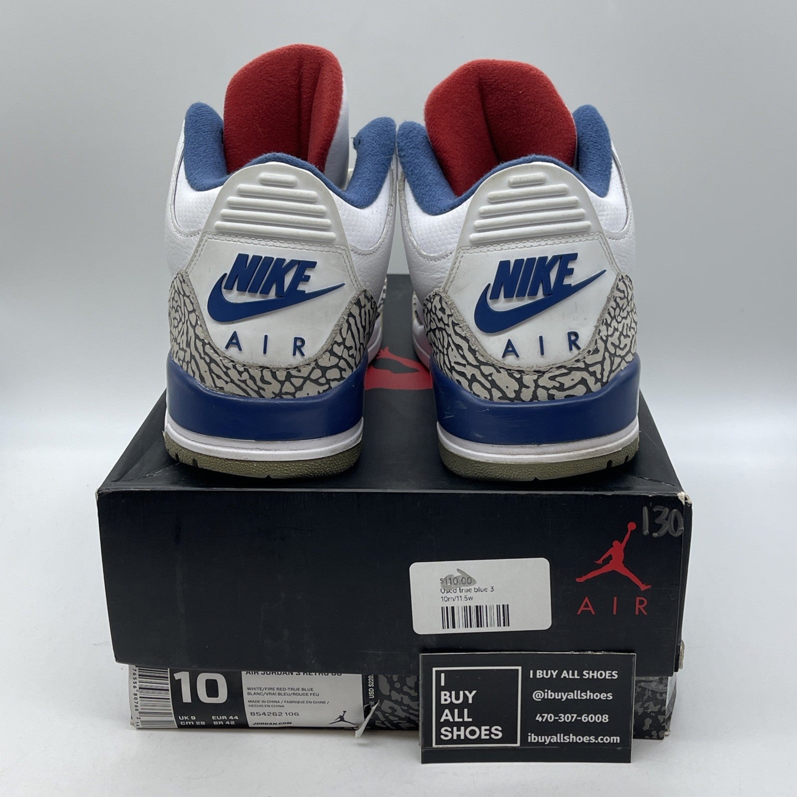 Size 10 - Jordan 3 Retro OG Mid True Blue Grey White Leather (854262-106)