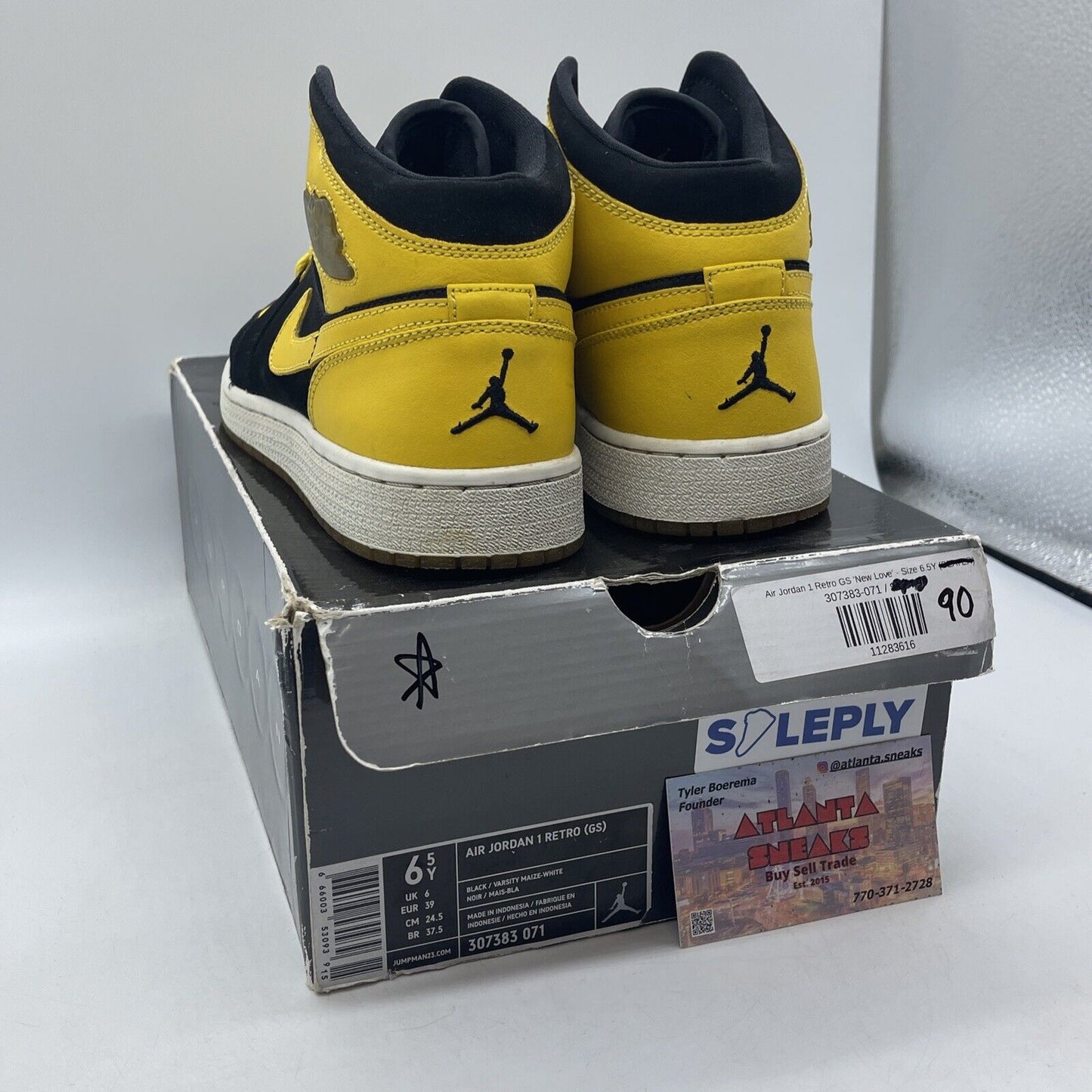 Size 6.5Y Air Jordan 1 Retro New Love Yellow Leather Black Suede (307383-071)