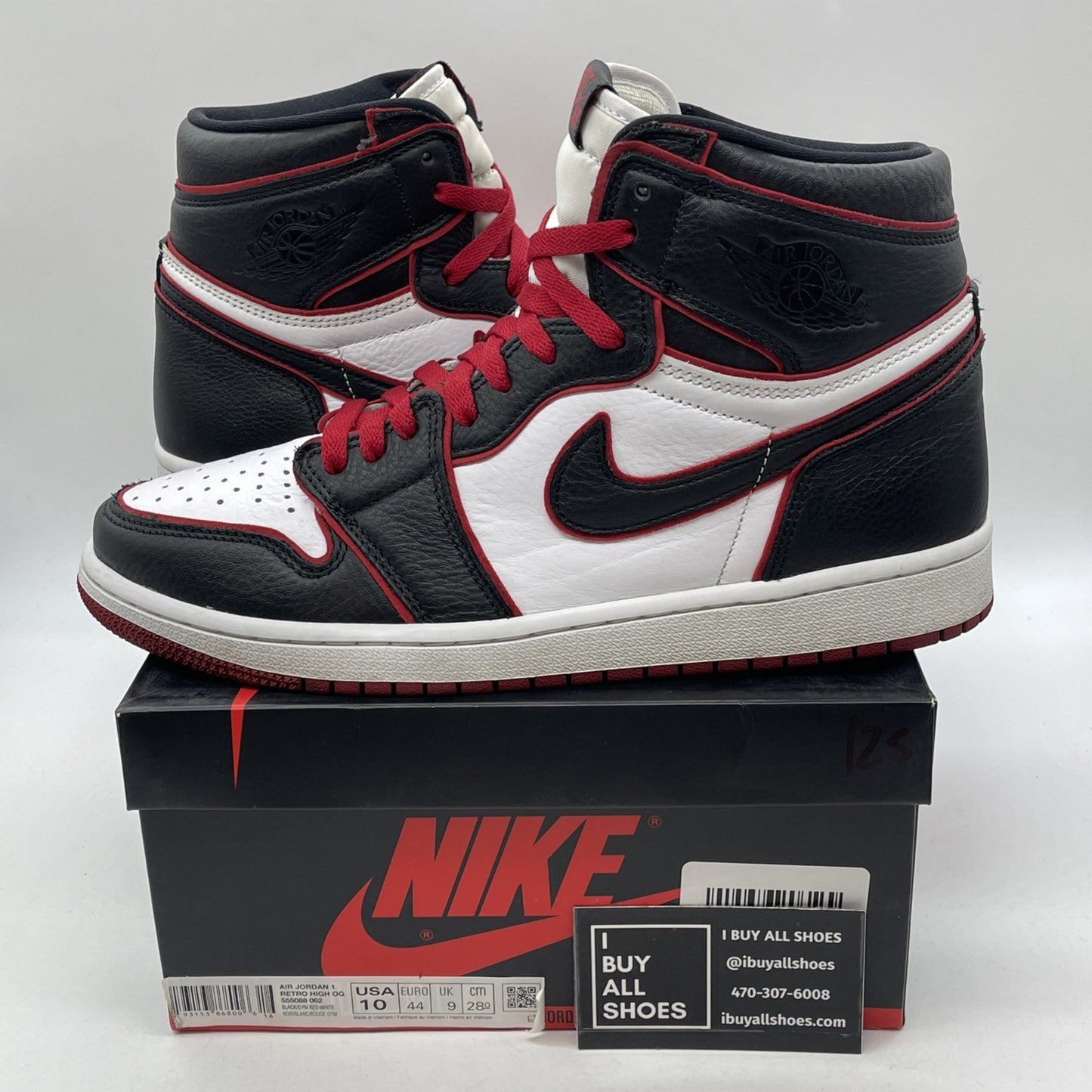 Size 10 - Jordan 1 Retro High OG Bloodline 2019 White Black (555088-062)