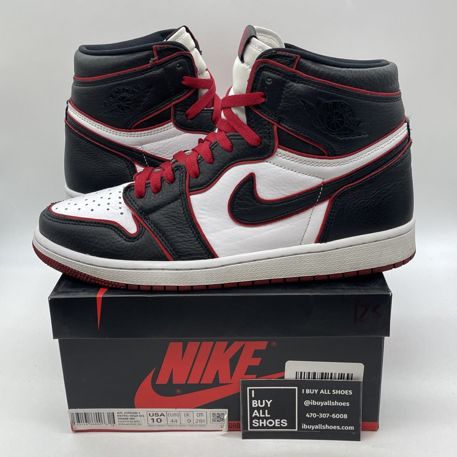 Size 10 - Jordan 1 Retro High OG Bloodline 2019 White Black (555088-062)