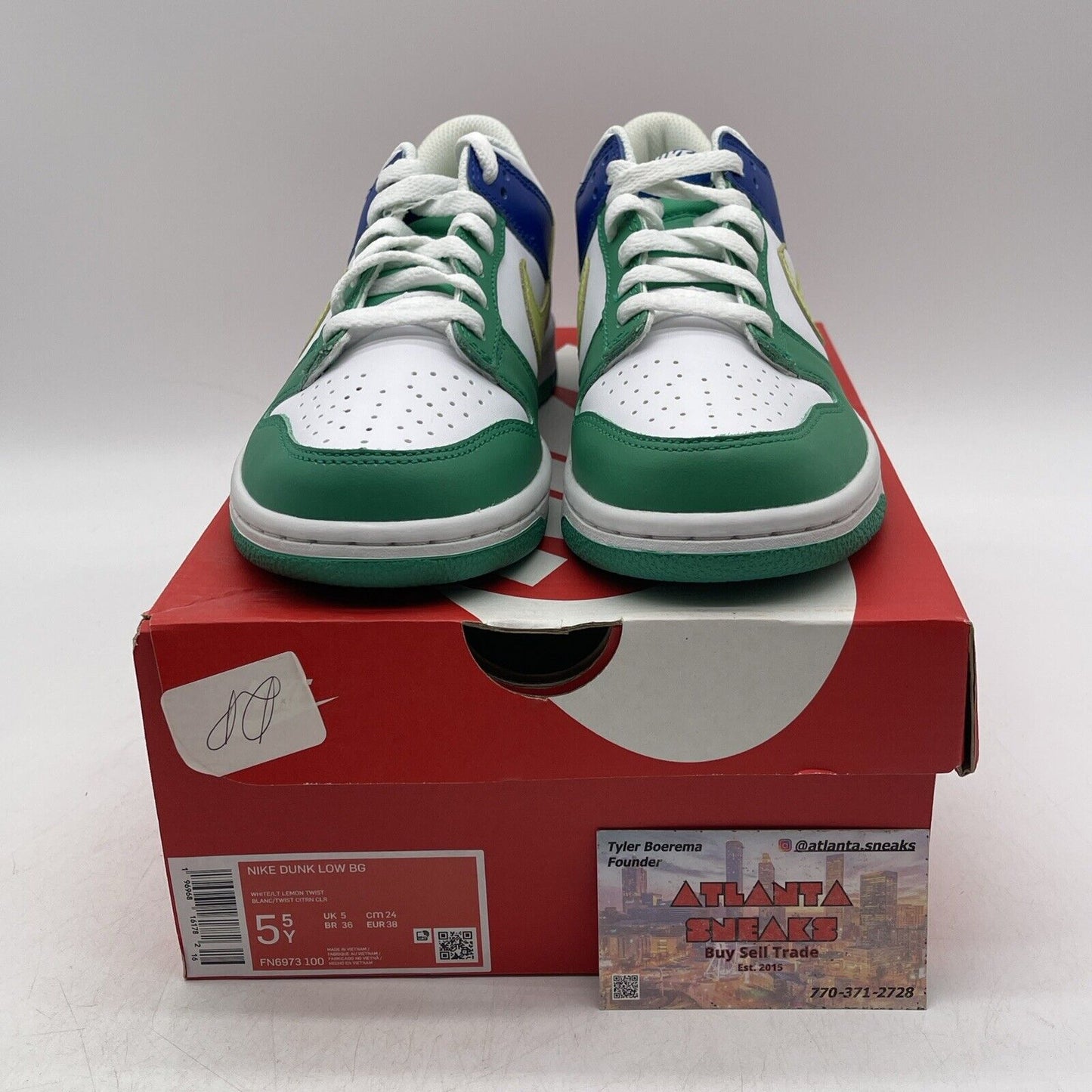 Size 5.5Y (GS) - Nike Dunk Low Stadium Green Royal 2023 Leather (FN6973-100)