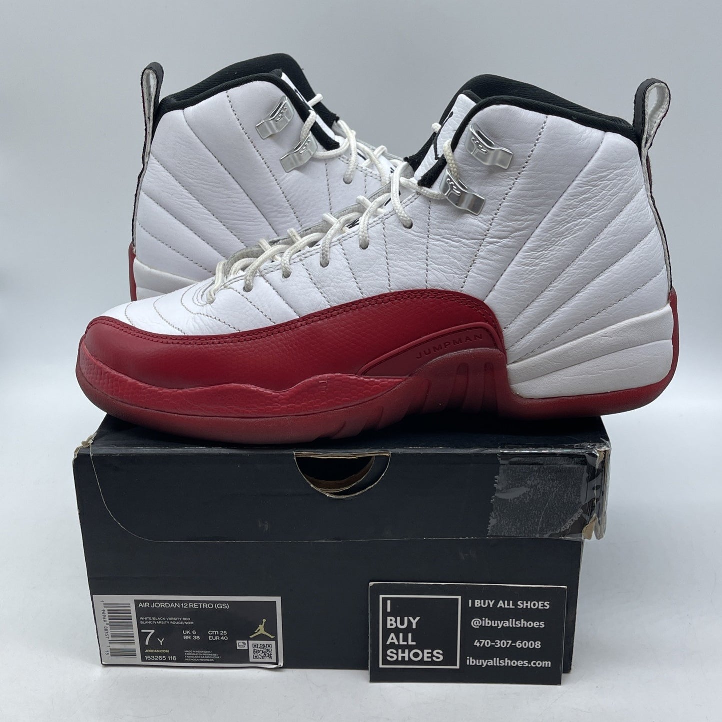 Size 7Y- Jordan 12 Retro 2023 Mid Cherry White Red Leather (153265-116)