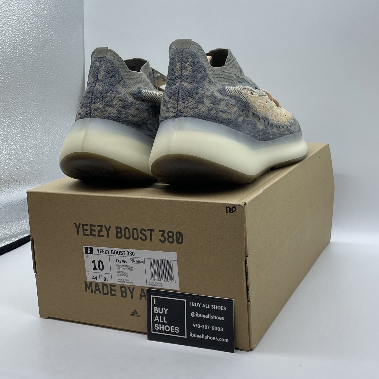 Size 10 - adidas Yeezy Boost 380 Mist Non-Reflective Blue Tan Suede (FX9764)
