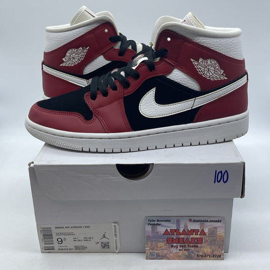 Size 9.5W- Air Jordan 1 Mid Gym Red Black White Suede Leather (BQ6472-601)