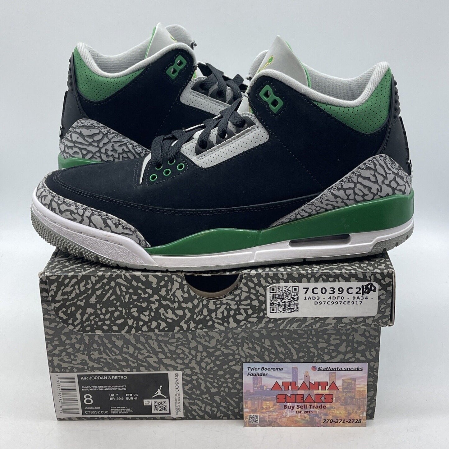 Size 8 - Jordan 3 Retro Mid Pine Green black Grey Suede Leather (CT8532-030)