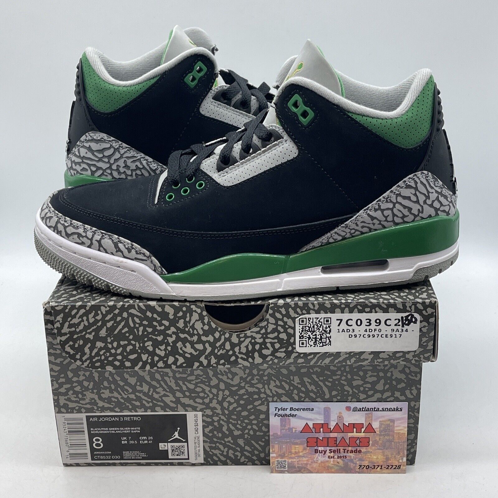 Size 8 - Jordan 3 Retro Mid Pine Green black Grey Suede Leather (CT8532-030)