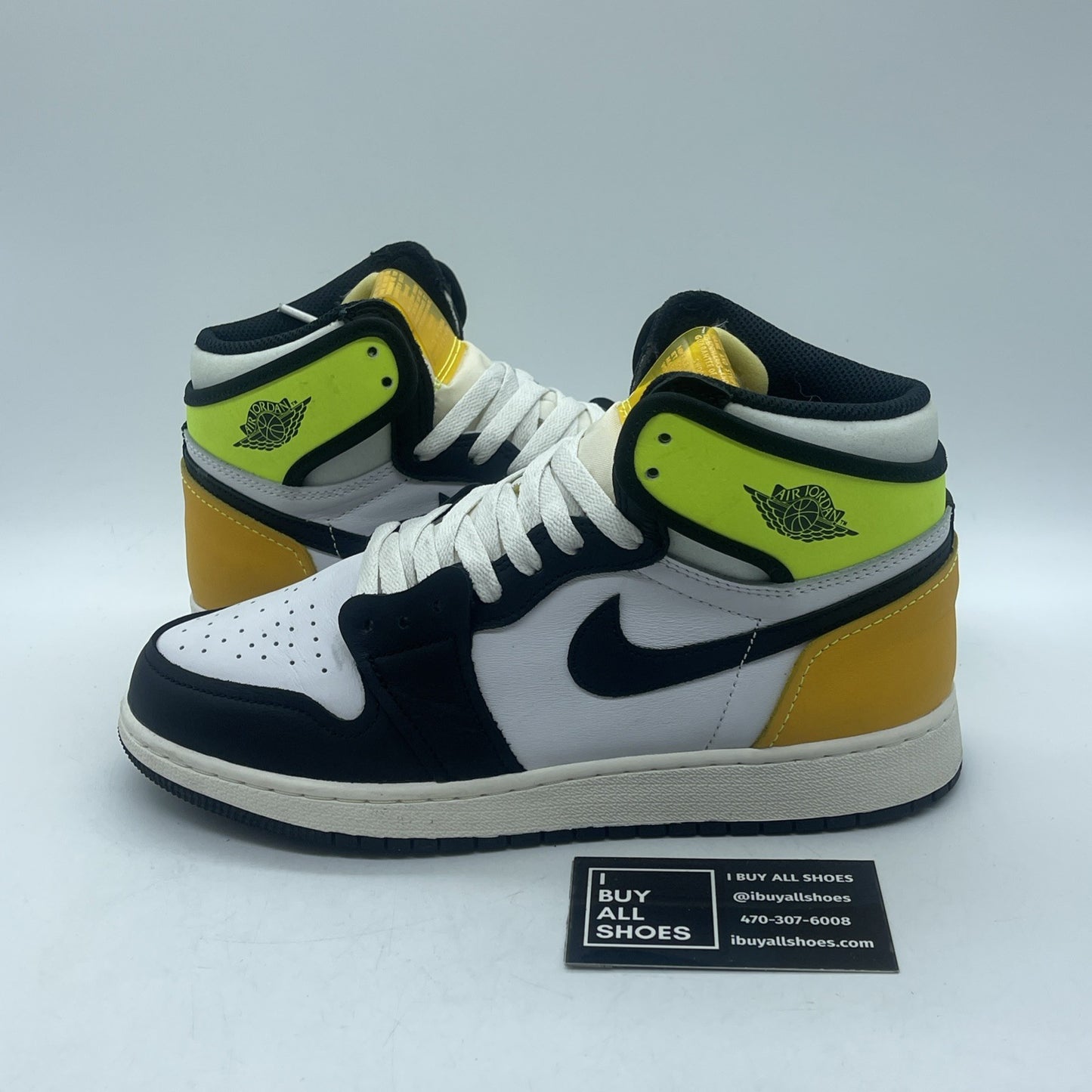 Size 7Y- Jordan 1 Retro High OG Volt White Black Leather (575441-118)