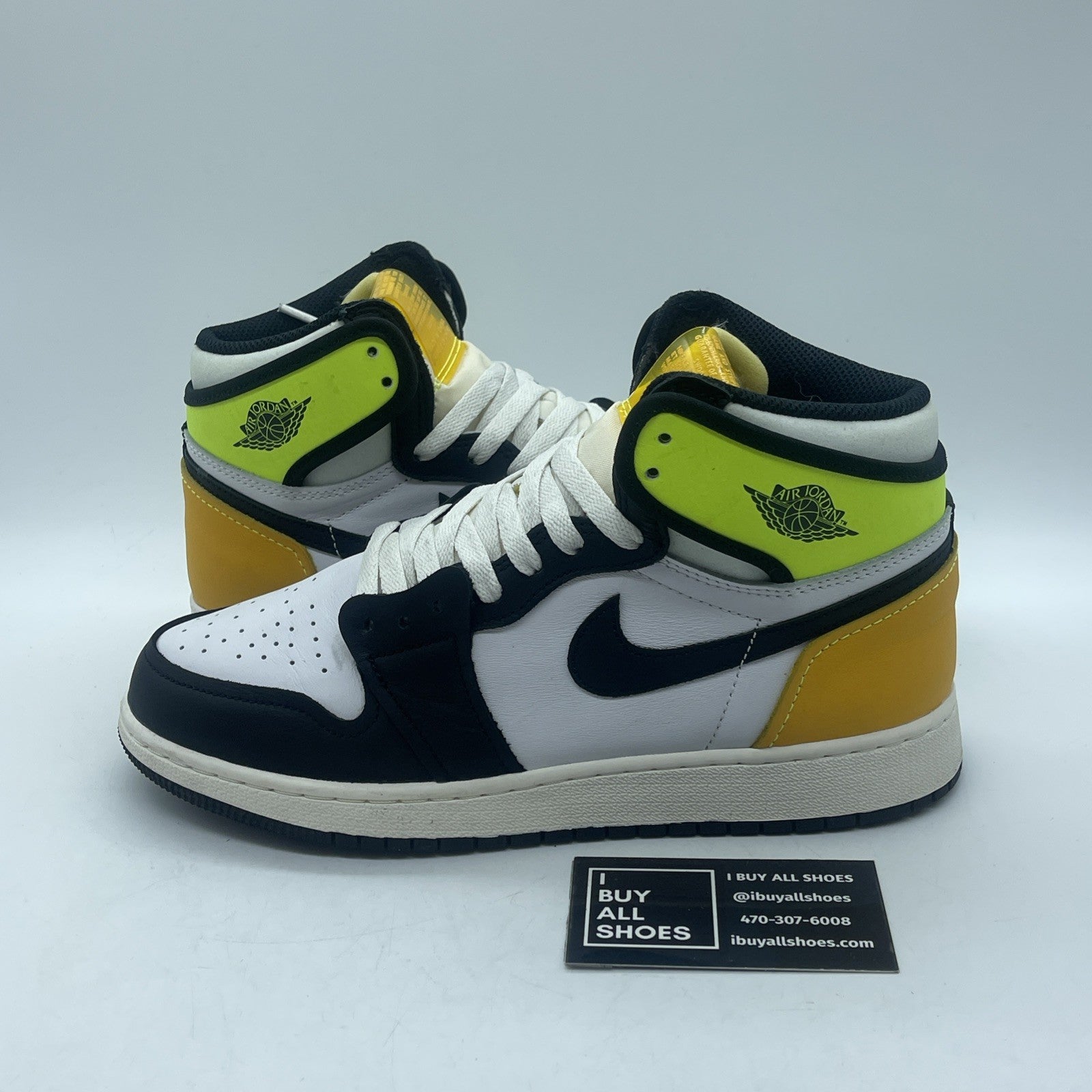 Size 7Y- Jordan 1 Retro High OG Volt White Black Leather (575441-118)