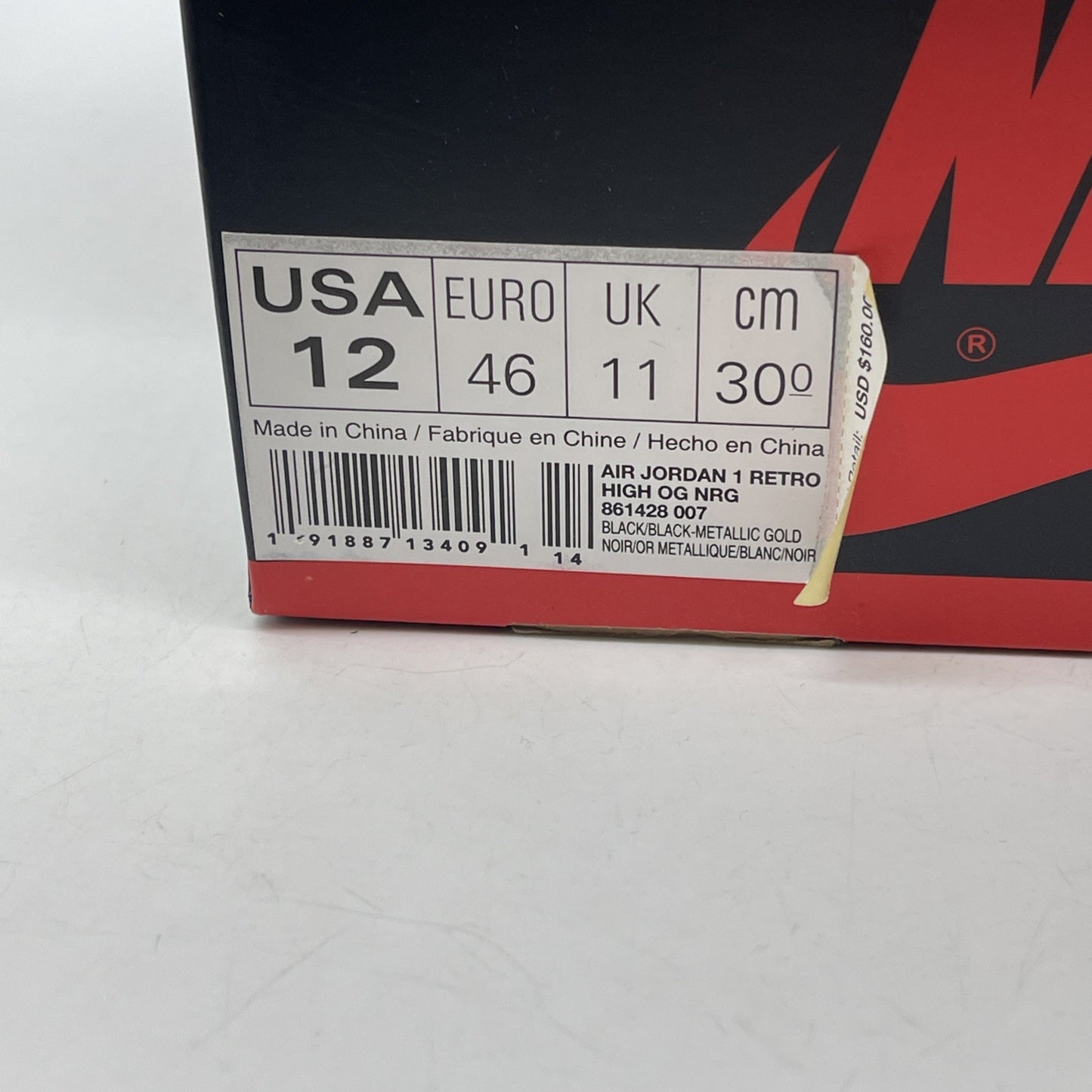 Size 12 - Air Jordan 1 Retro OG NRG High Gold Toe Black Leather (861428-007)