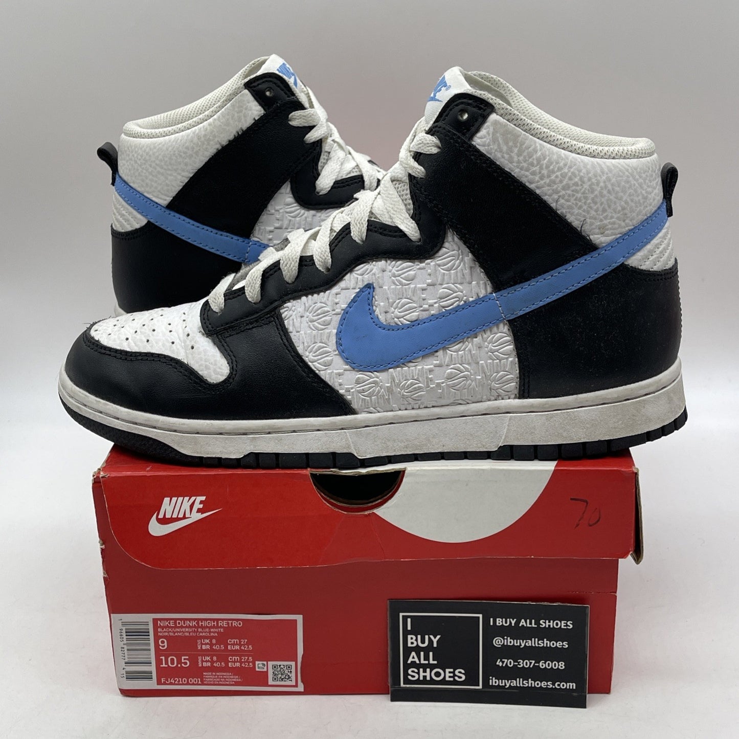 Size 9 - Nike Dunk High EMB 'University Blue' White Leather (FJ4210-001)