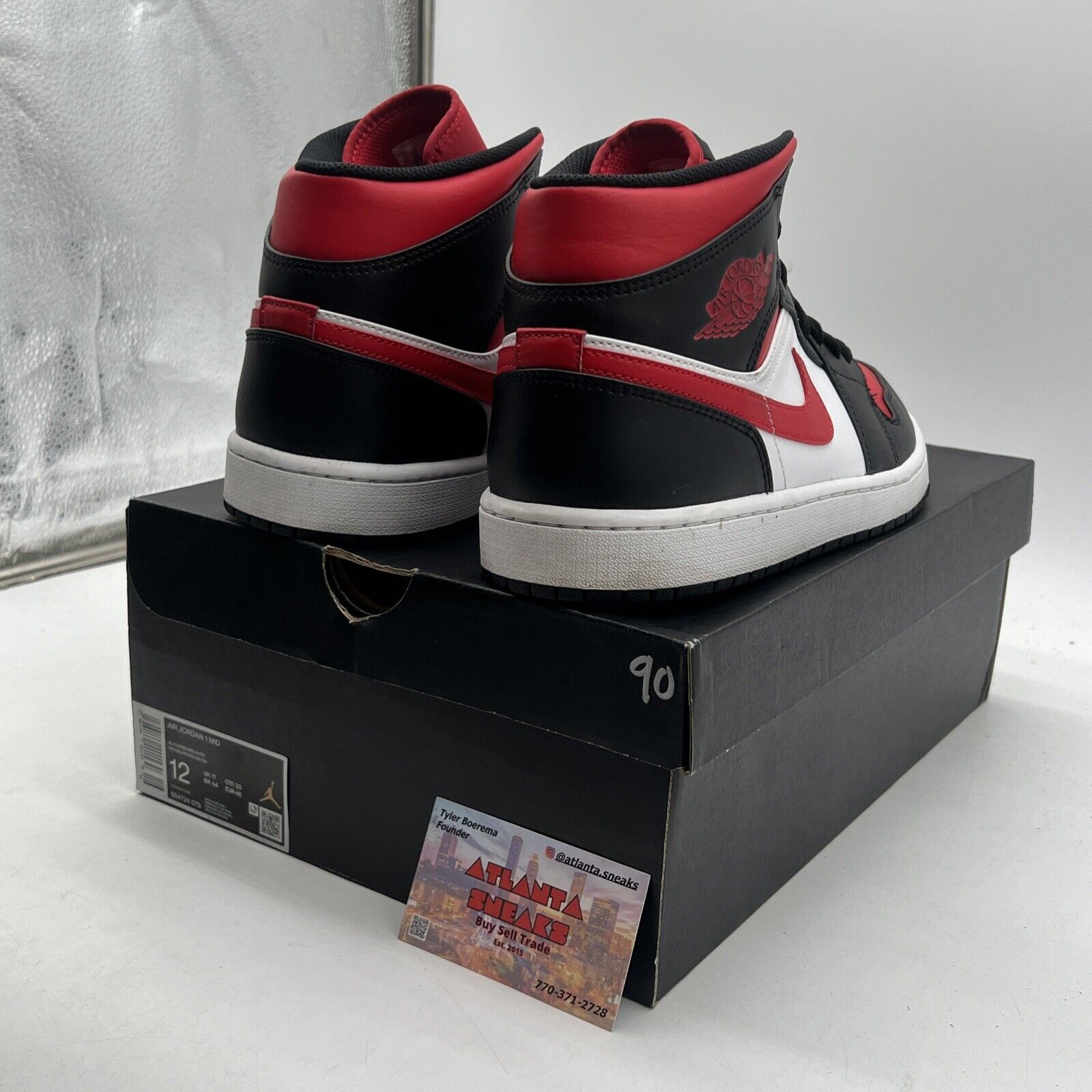 Size 12 - Jordan 1 Mid Bred Toe Black White Red Leather (554724-079)