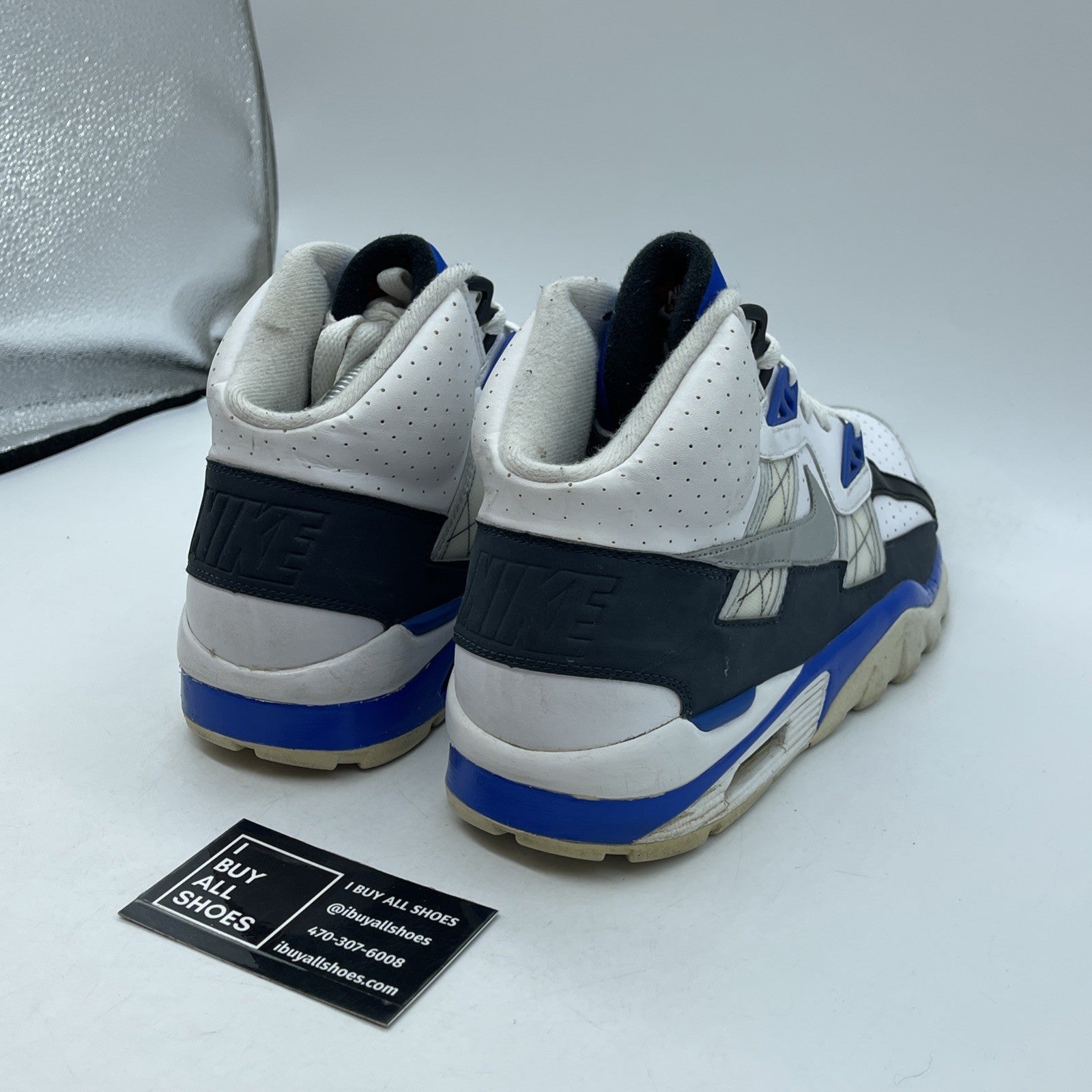 Size 10 - Nike Air Trainer Sc High White Blue Grey Suede Leather (302346-117)