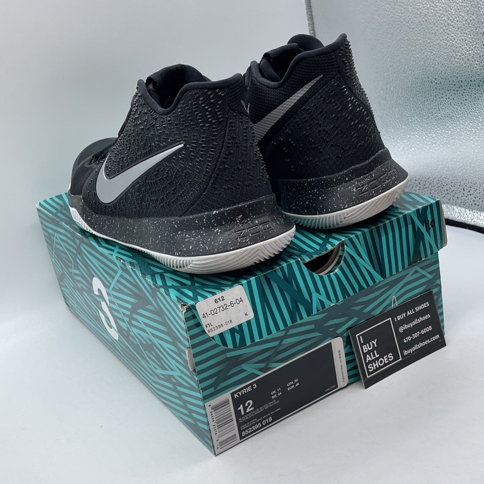 Size 12 - Nike Kyrie 3 Black Ice Grey Suede White Leather (852395-018)