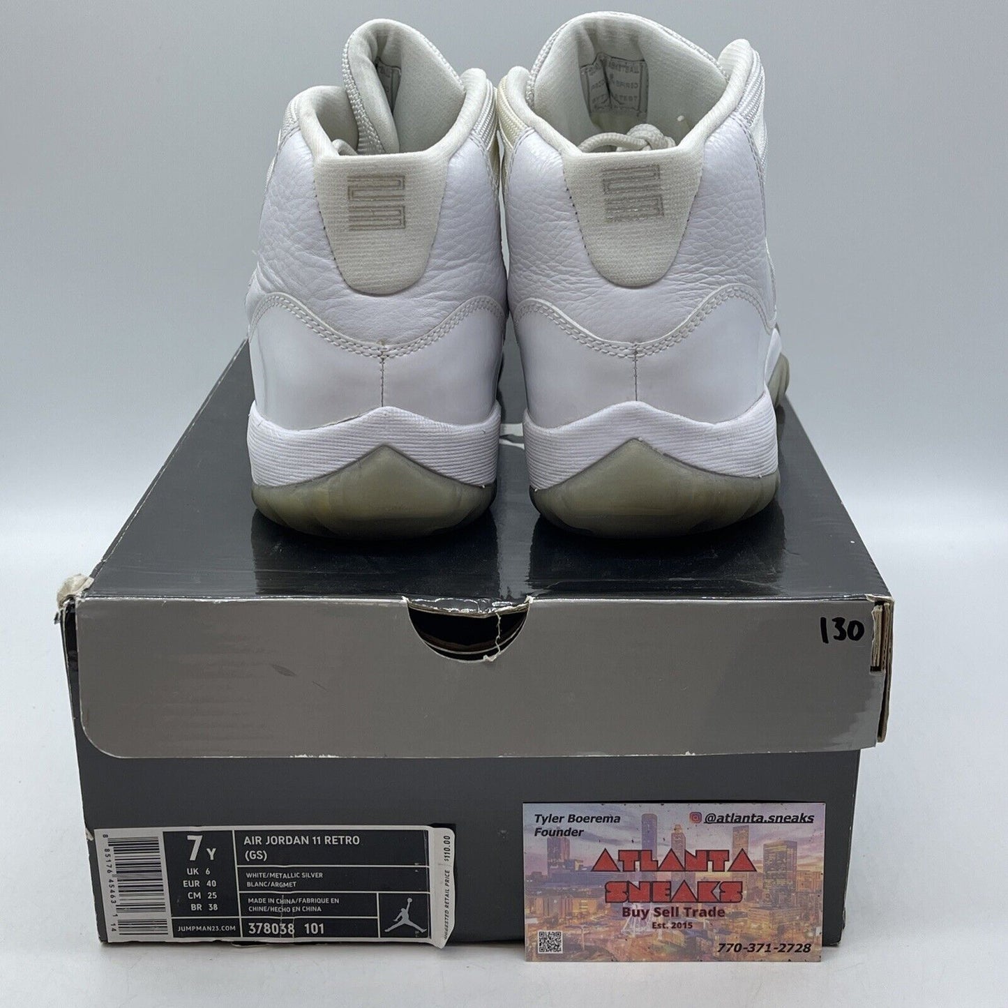 Size 7Y- Air Jordan 11 Retro Silver Anniversary White Suede Leather (378038-101)