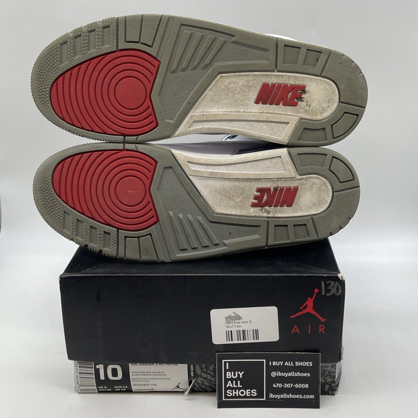 Size 10 - Jordan 3 Retro OG Mid True Blue Grey White Leather (854262-106)