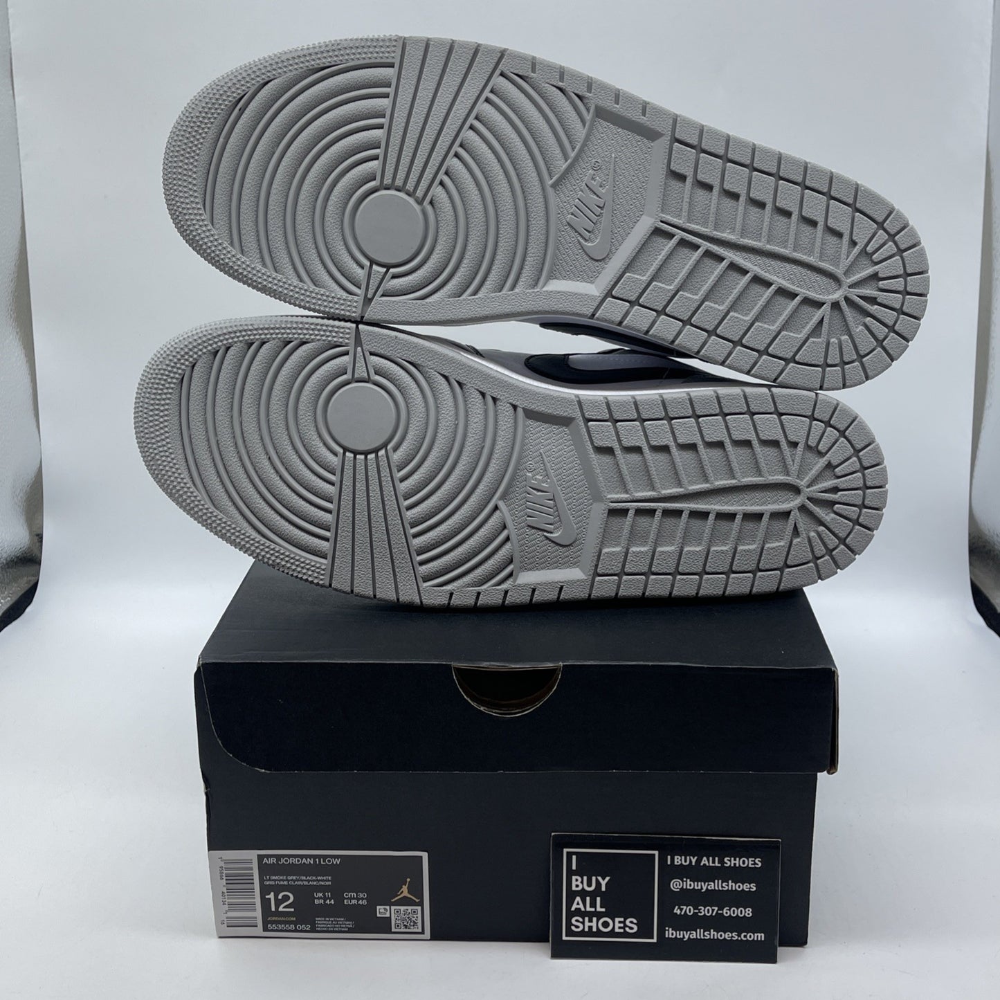 Size 12 - Jordan 1 Low Shadow Toe Grey Black White Leather (553558-052)