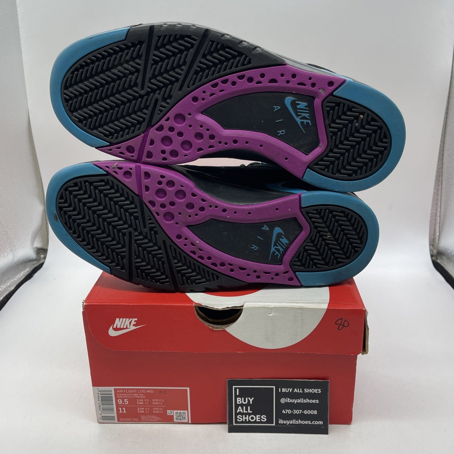 Size 9.5 - Nike Air Flight Lite Mid Black Cyber Teal (DQ7687-002)