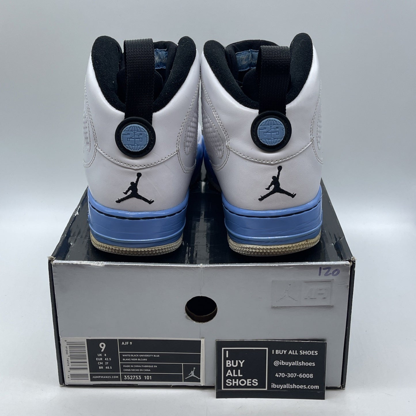 Size 9 - Air Jordan Fusion 9 White Black Blue Leather (352753-101)