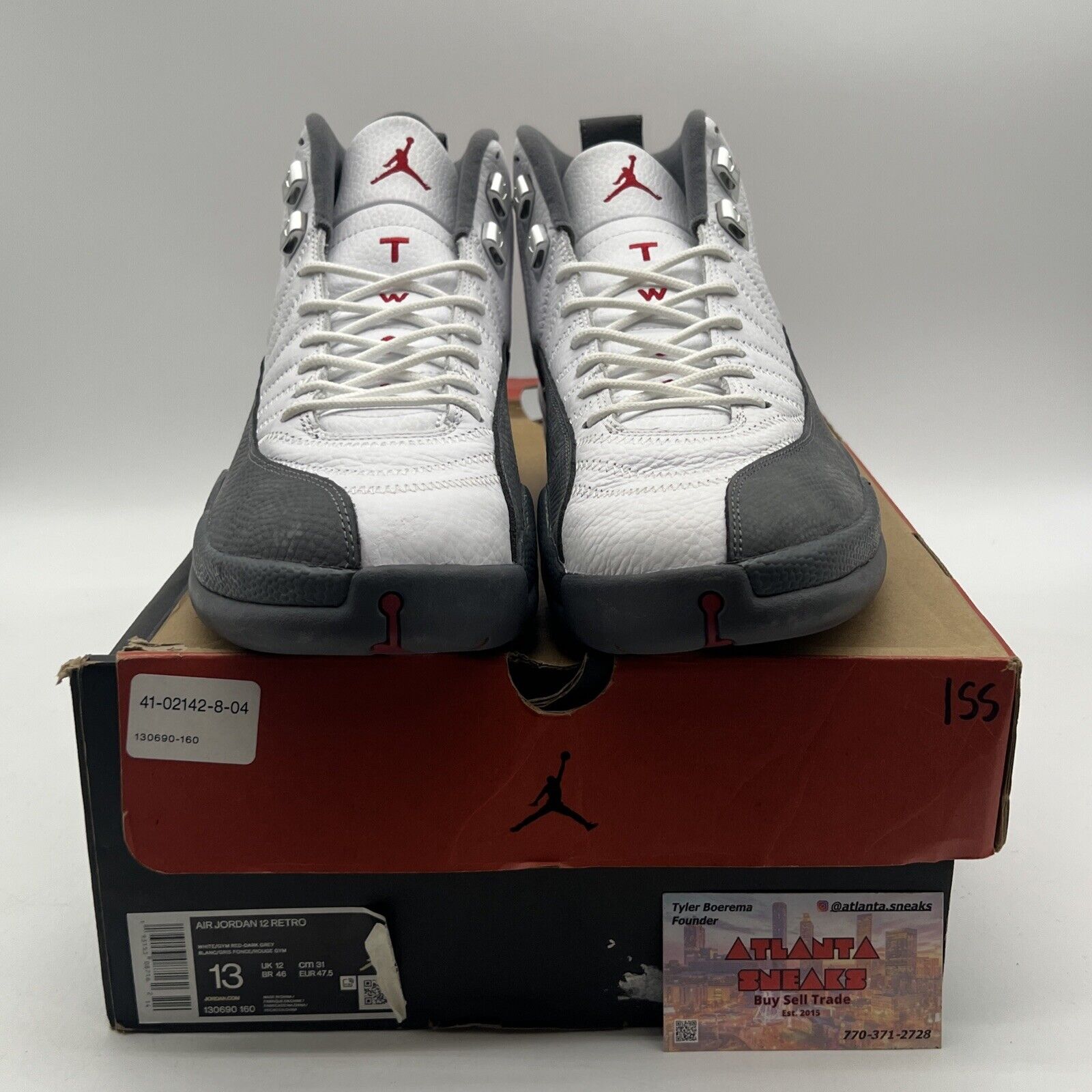 Size 13 - Air Jordan 12 Retro Dark Grey White Leather (130690-160)
