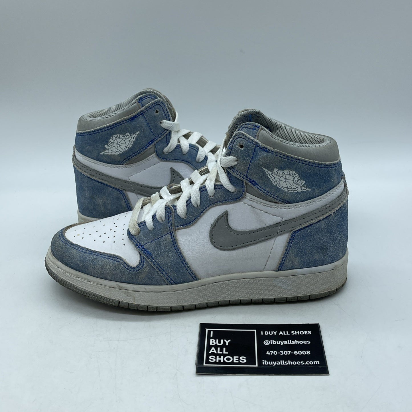Size 5Y (GS) - Jordan 1 Retro OG High Hyper Royal Grey Suede (575441-402)