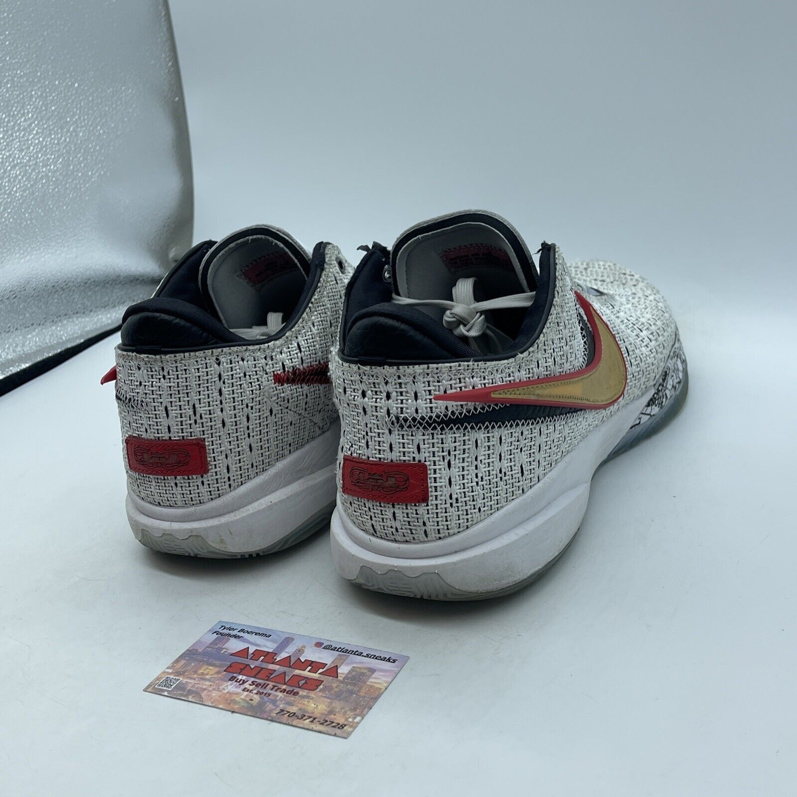 Size 14 - Nike LeBron 20 The Debut 2 White Red Suede Black Leather (DJ5423-100)