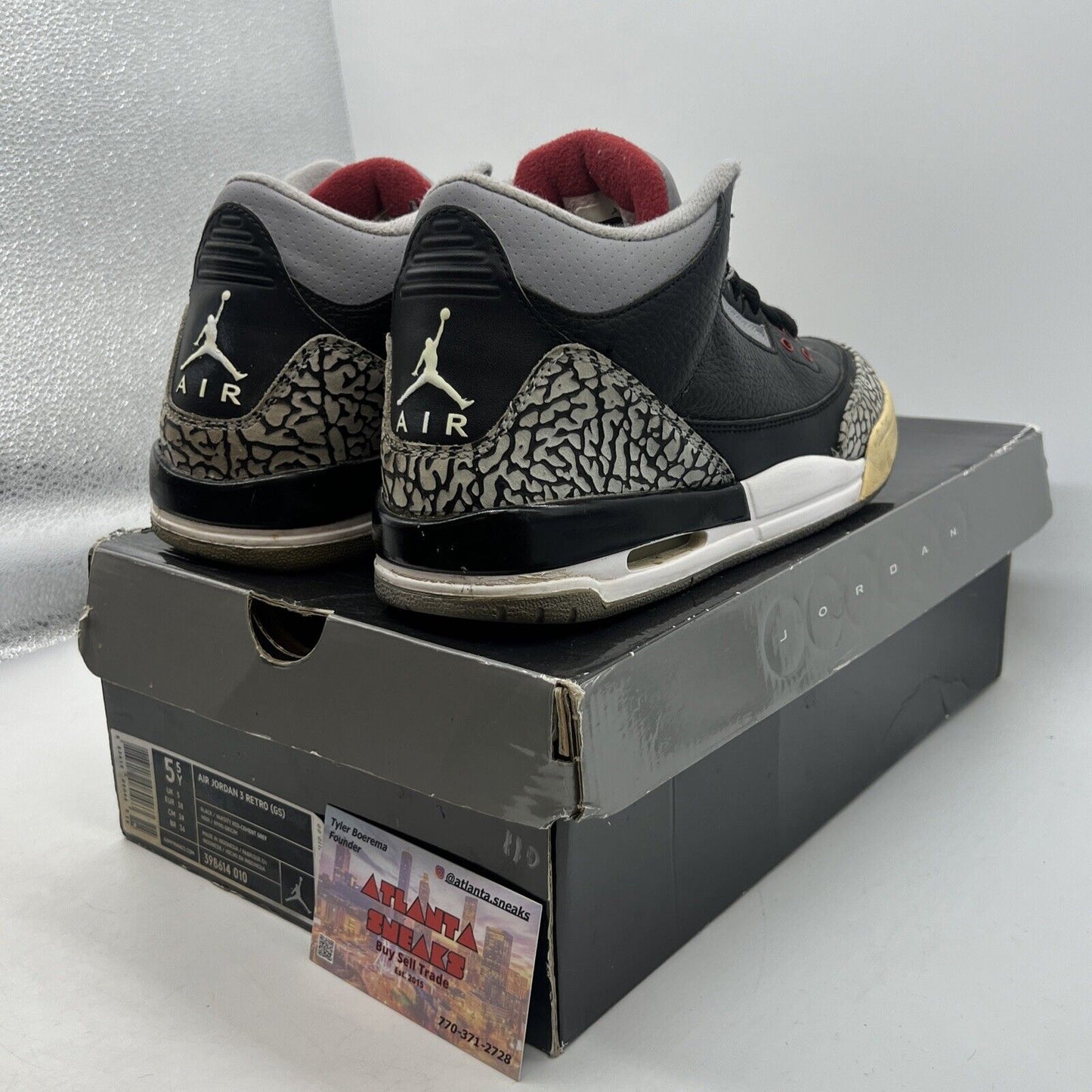 Air Jordan 3  Retro OG Black Cement 2010 Size 5.5Y Grey Red Leather (398614-010)