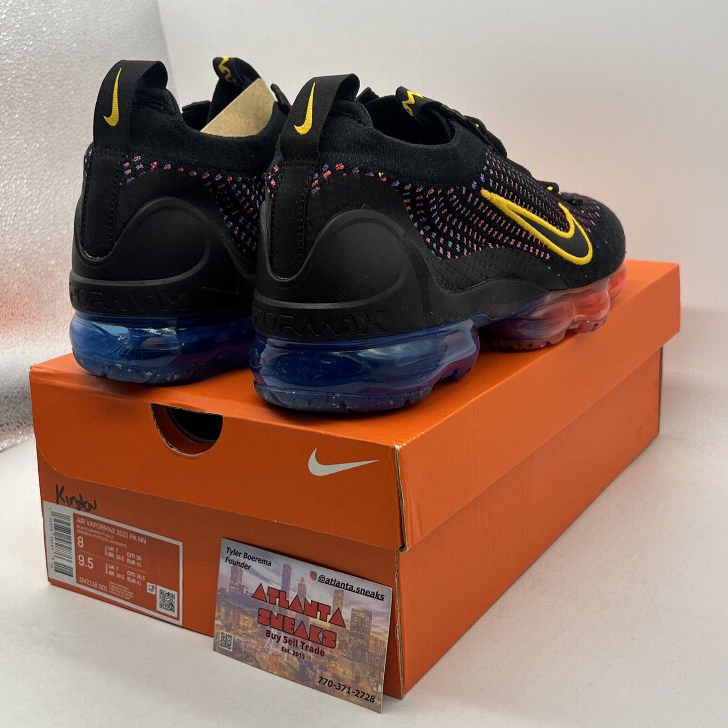 Size 8 - Nike Air VaporMax 2021 Flyknit Black Multi Blue Yellow (Dv2118-001)