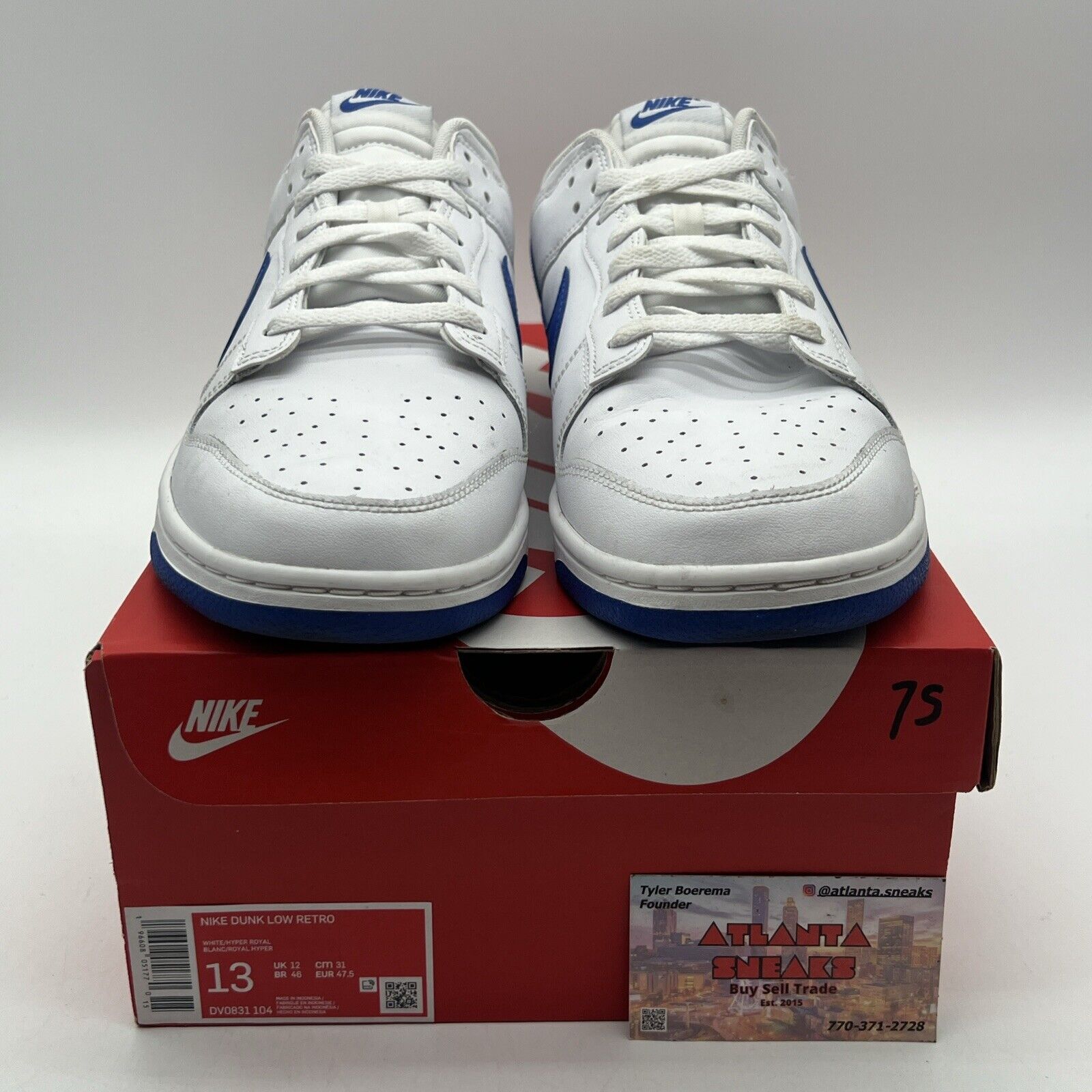 Size 13 - Nike Dunk Low White Hyper Royal White Leather (DV0831-104)