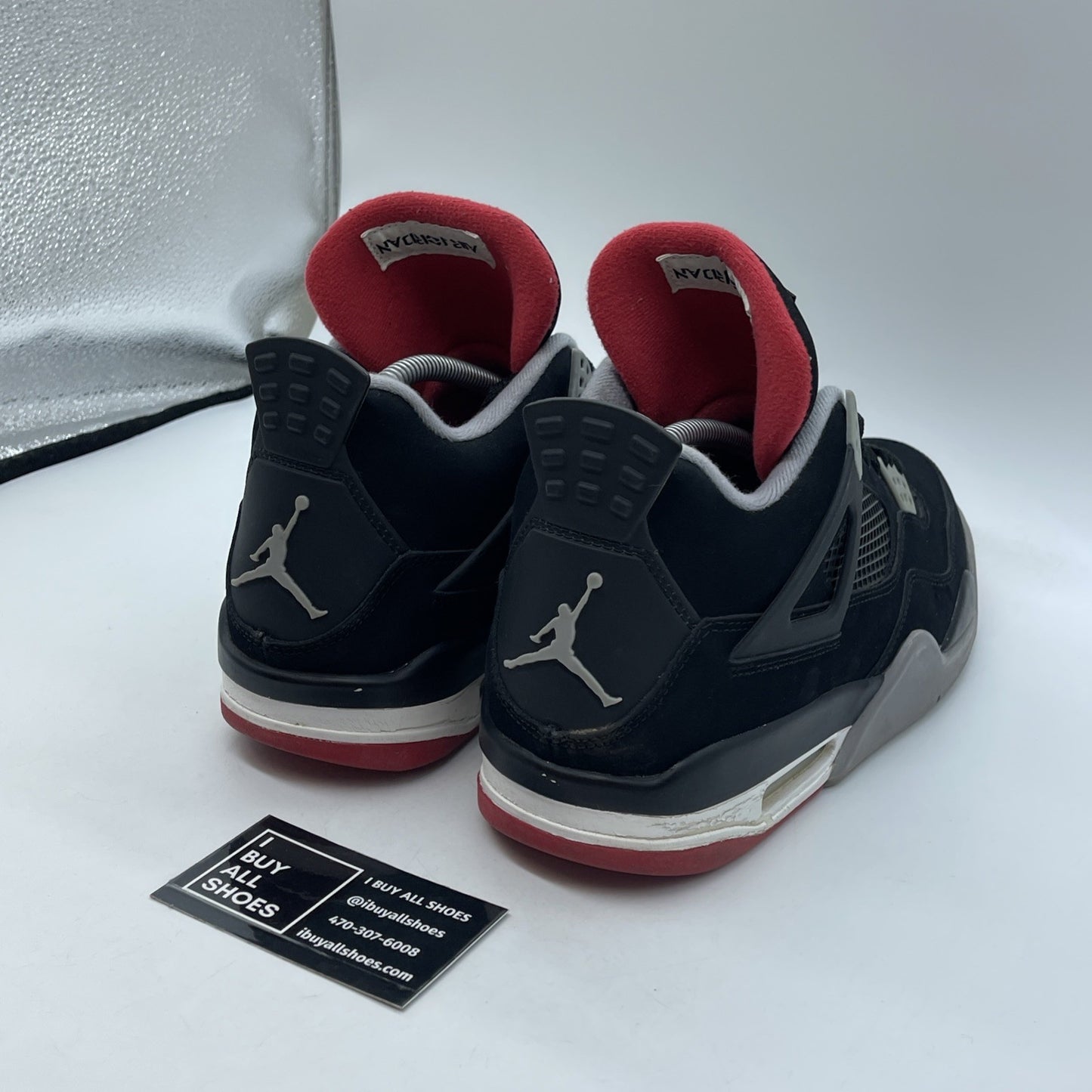 Size 10.5 - Jordan 4 Retro bred release Black Red Grey White Suede (308497-089)