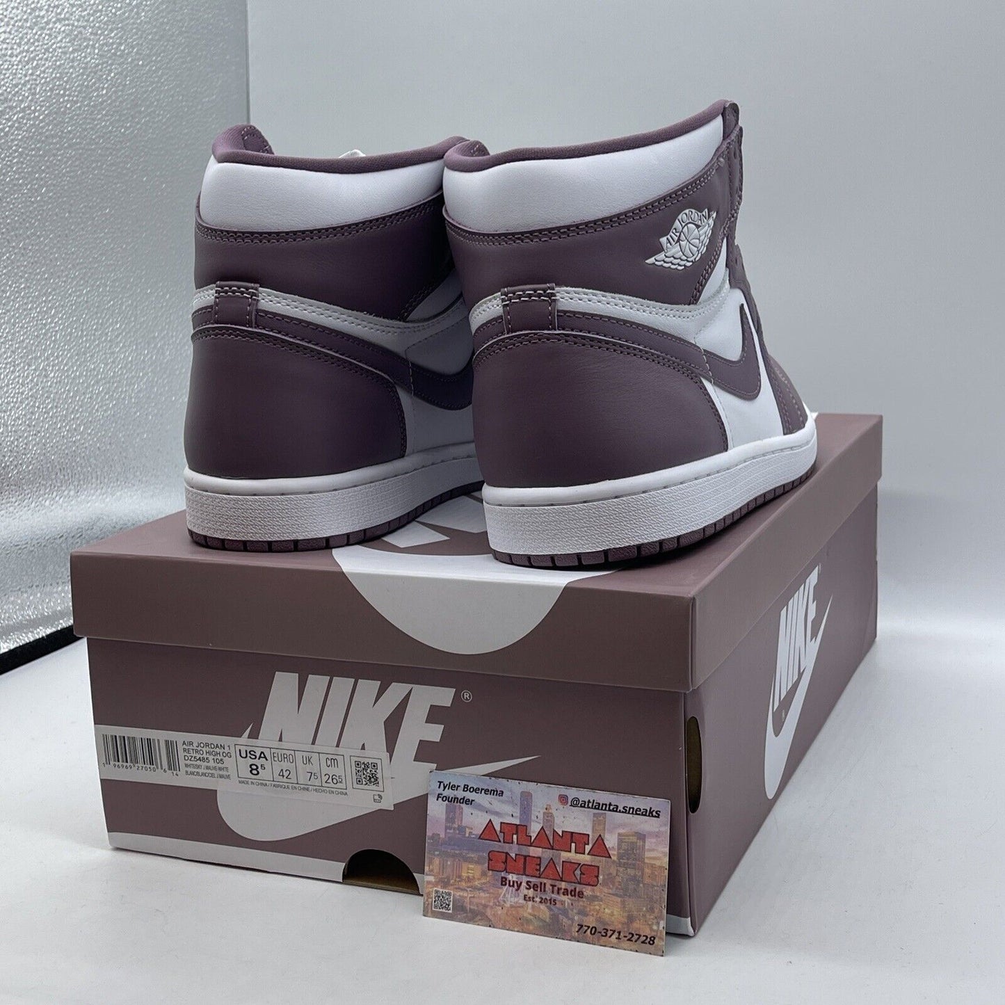 Size 8.5 - Air Jordan 1 Retro OG High Mauve Purple White Leather (DZ5485-105)