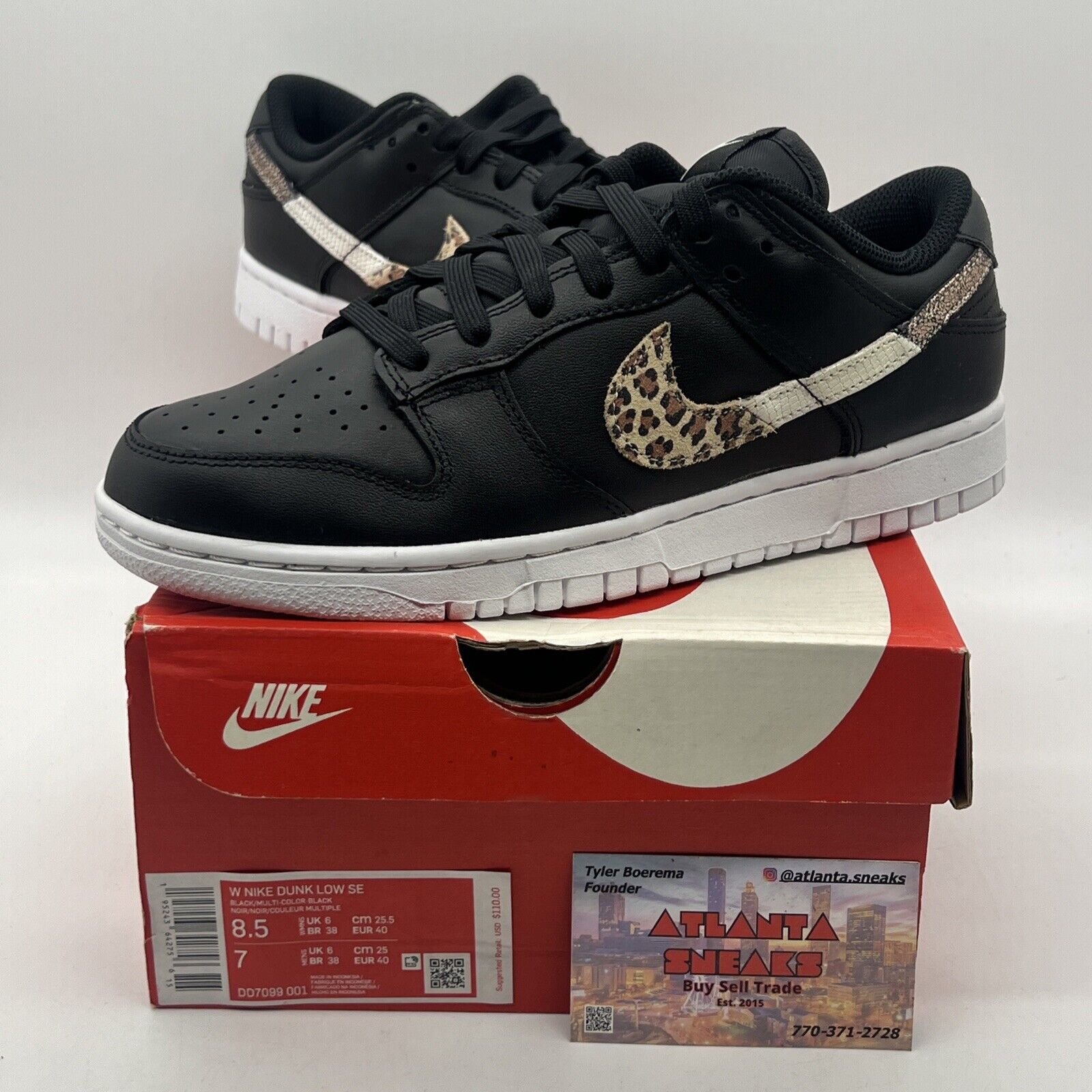 Size 8.5 - Nike Dunk SE Low Primal Black W Black White Leather (DD7099-001)