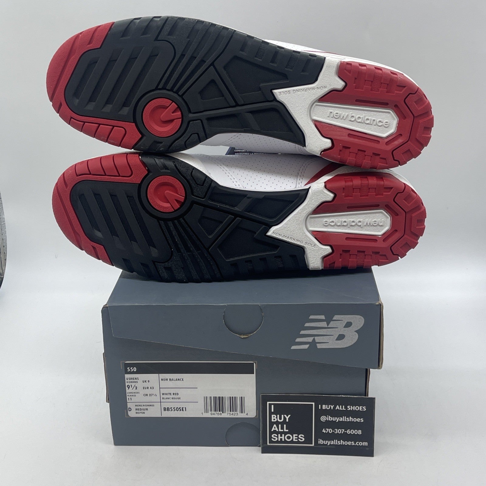 Size 9.5 - New Balance 550 White Team Red White Leather (BB550SE1)