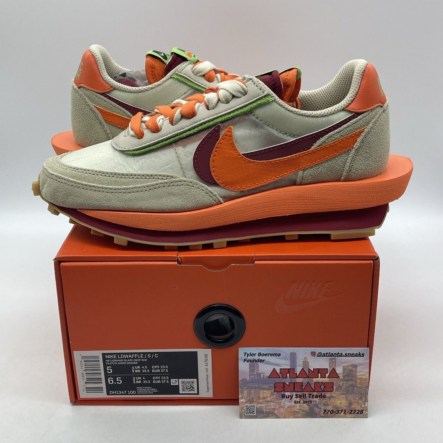 Size 5 - Nike sacai x Clot x LDWaffle Net Orange Blaze Orange Suede (DH1347-100)