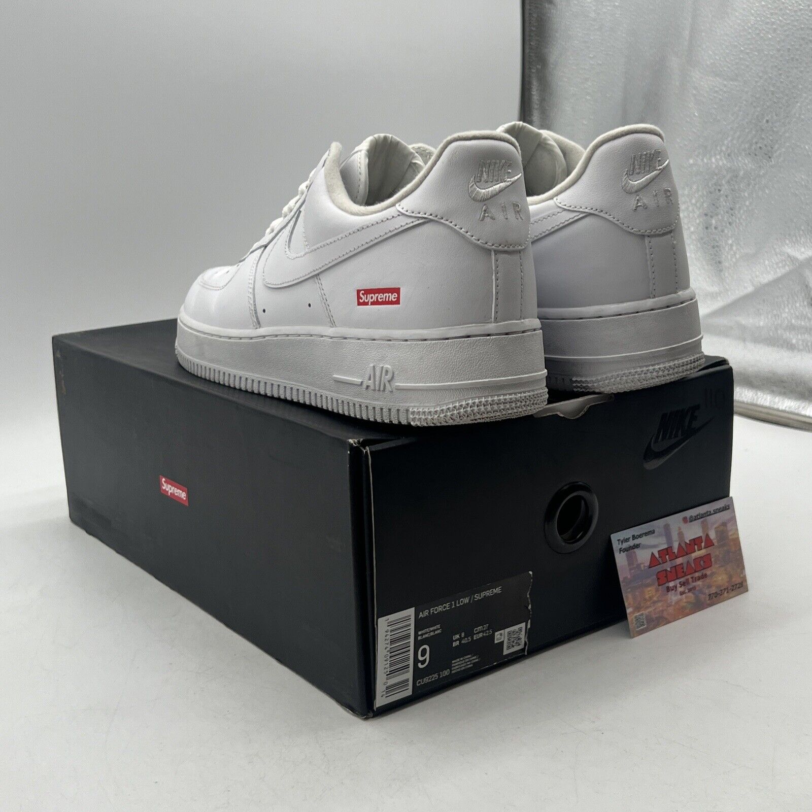 Size 9 - Nike Air Force 1 x Supreme Low Box Logo - White Red Leather CU9225-100