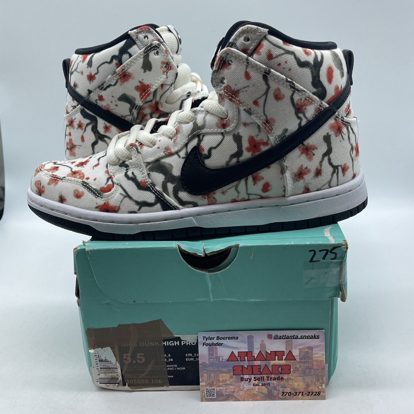 Size 5.5 - Nike SB Dunk Pro High Cherry Blossom White Black (305050-106)