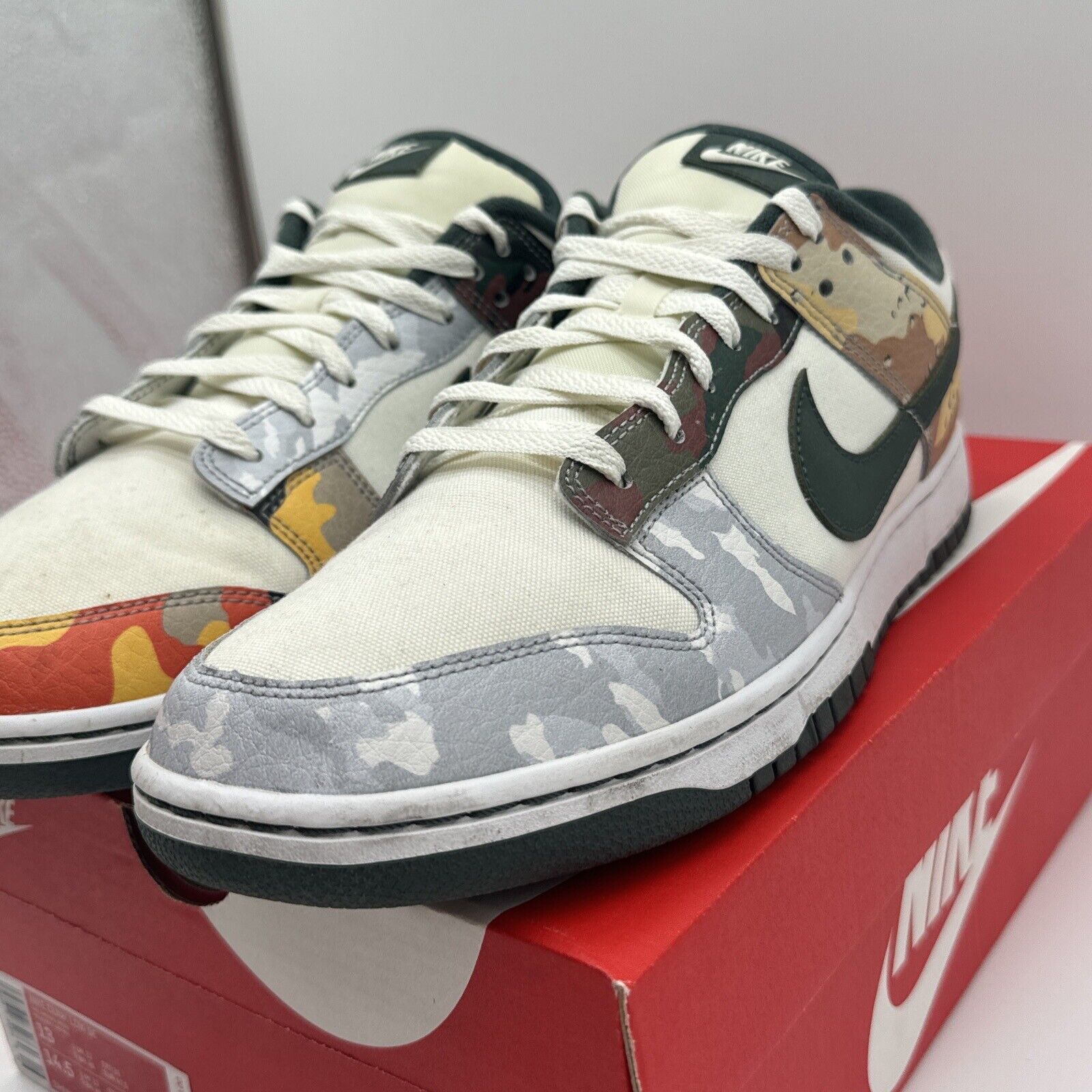 Size 13 - Nike Dunk Low SE Sail Multi-Camo 2021 White Yellow Desert Green Army
