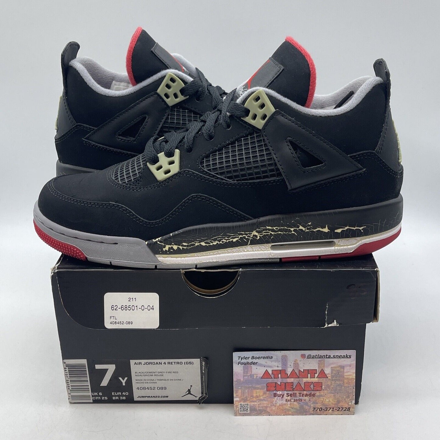 Size 7Y (GS) - Jordan 4 Retro 2012 Low Bred Black Suede Leather (408452-089)