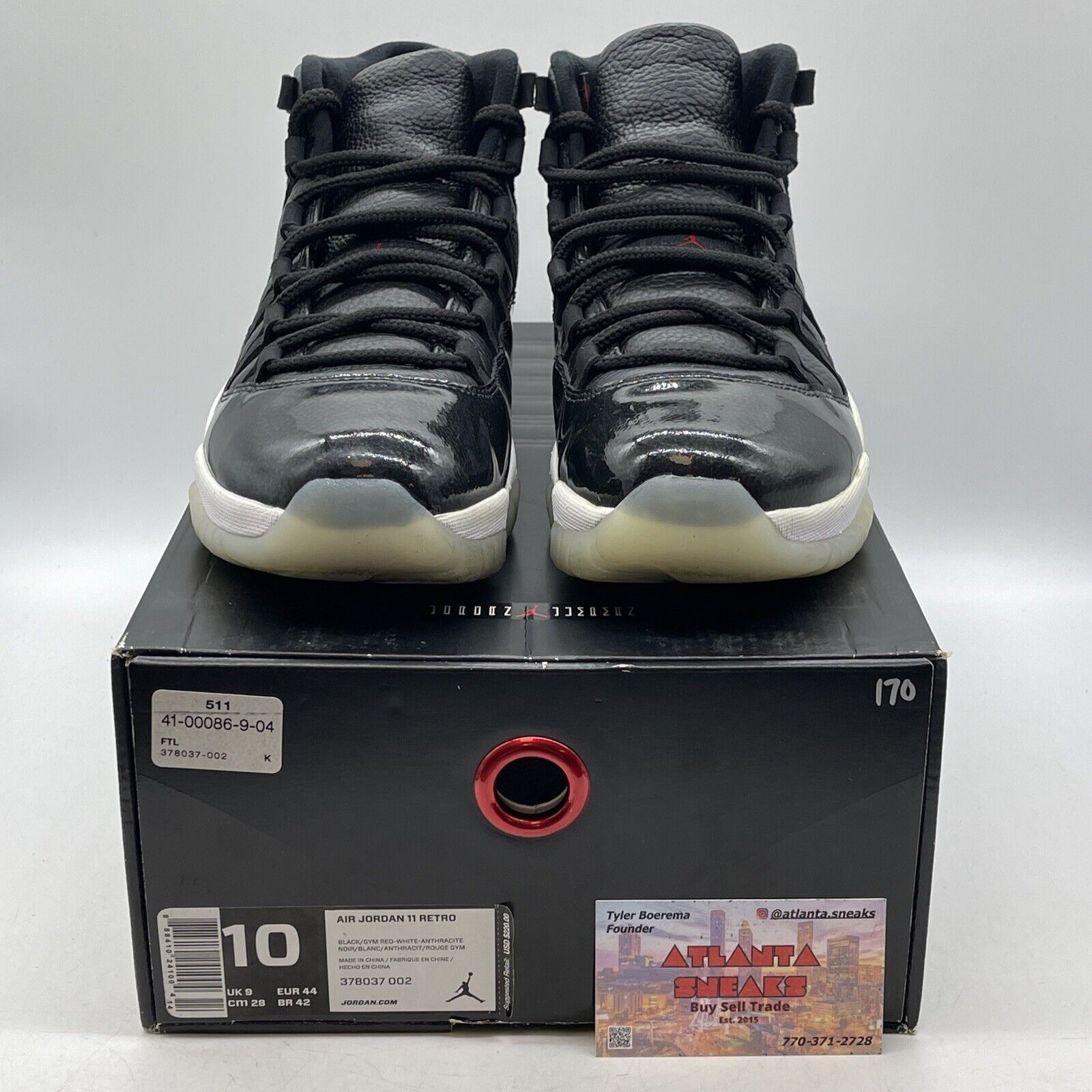 Size 10 - Jordan 11 Retro 72-10 2015 Black Red White Leather (378037-002)